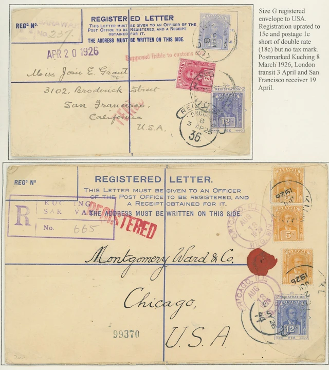 Sarawak Postal Stationery Registered Envelopes 1924-25 12c. 1926 (8