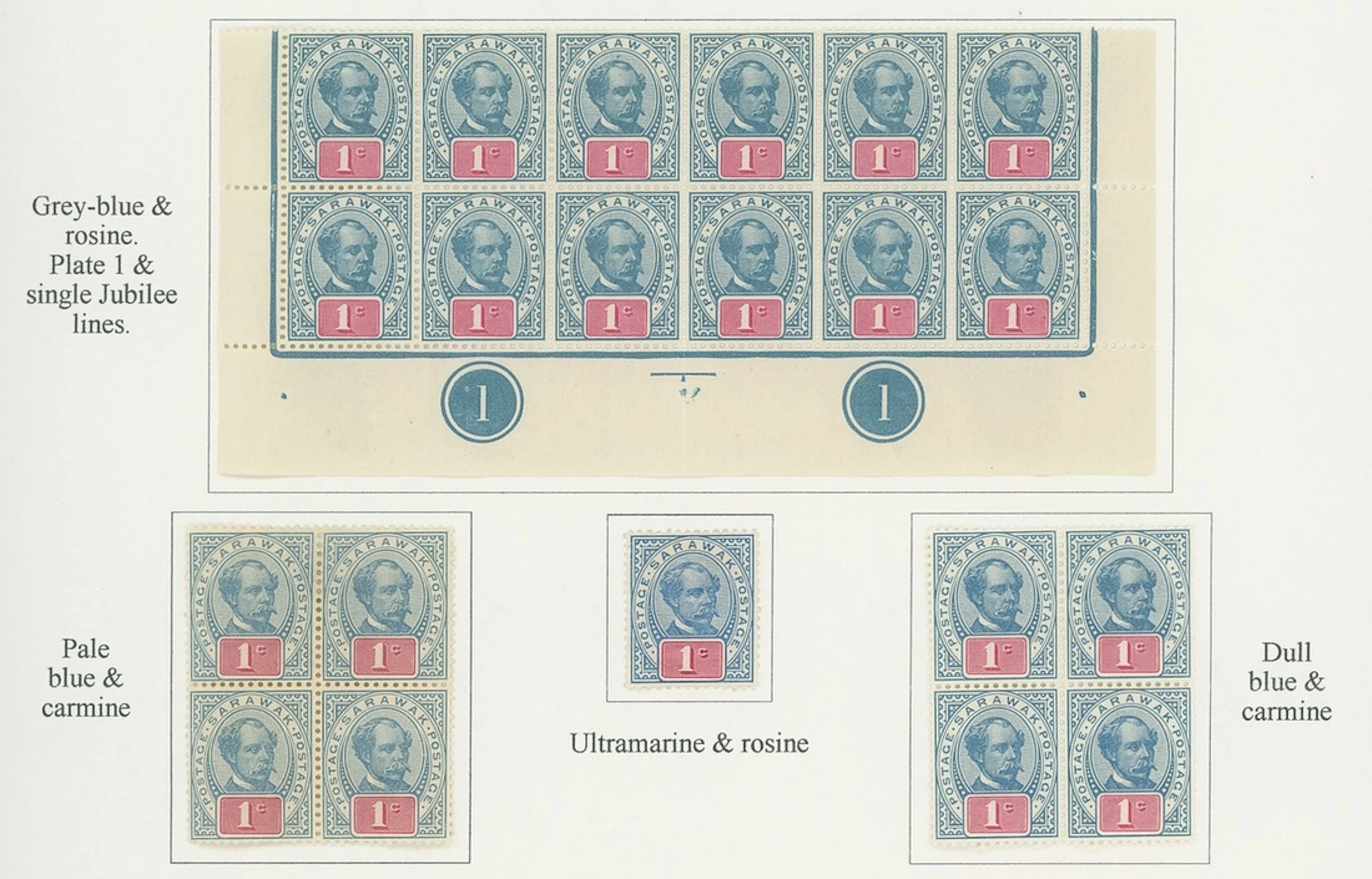 Sarawak 1899-1908 "postage postage" Issue Issued Stamps 1c. (46, shades)
