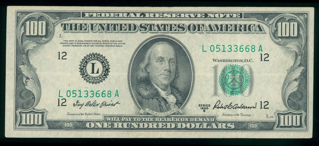 Federal Reserve Note, California, USA, $100, 1950, serial number L05133668A
