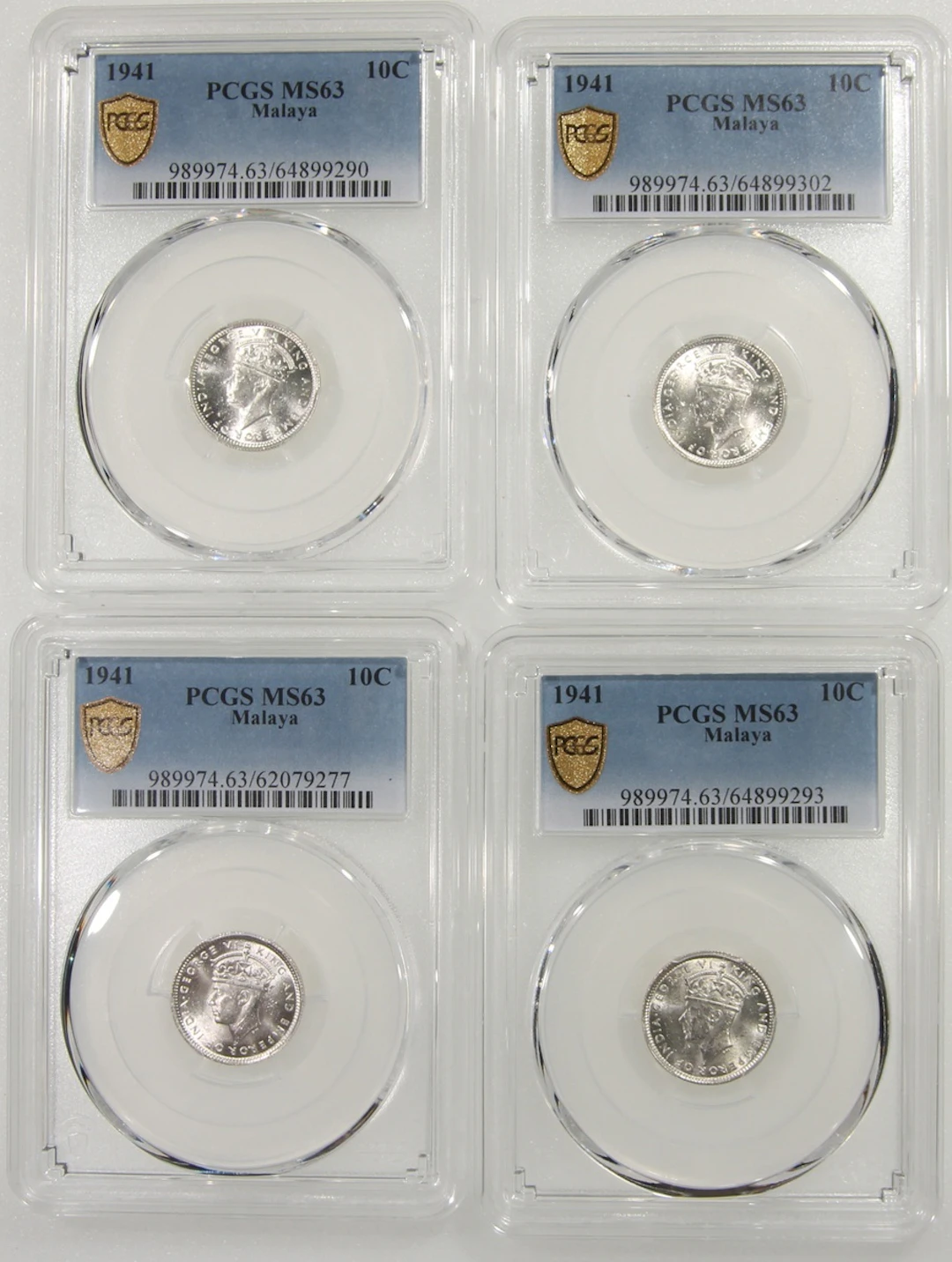 Malaya, [PCGS MS63] a group of 4x 10 cents, 1941