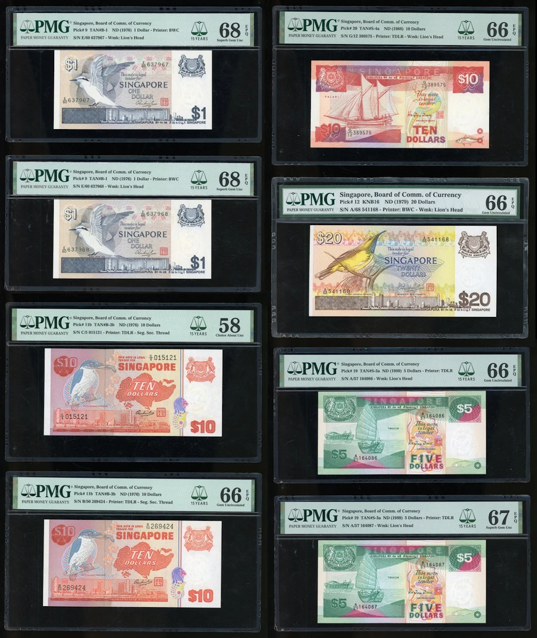 Singapore, a group of 8x, including, (Pick 9, 11b, 12, 19, 20)