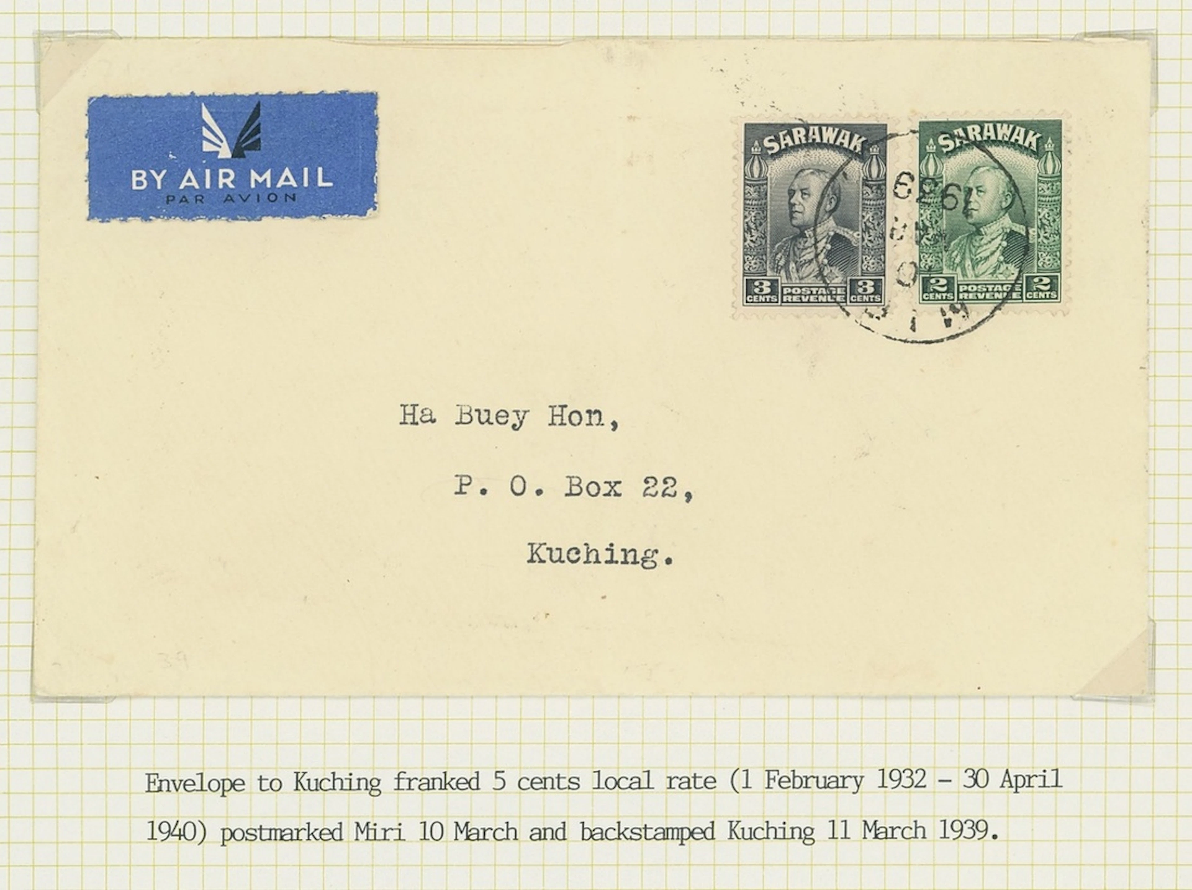 Sarawak Airmails The R.A.F. Survey Flights 1939 (10 Mar.) envelope