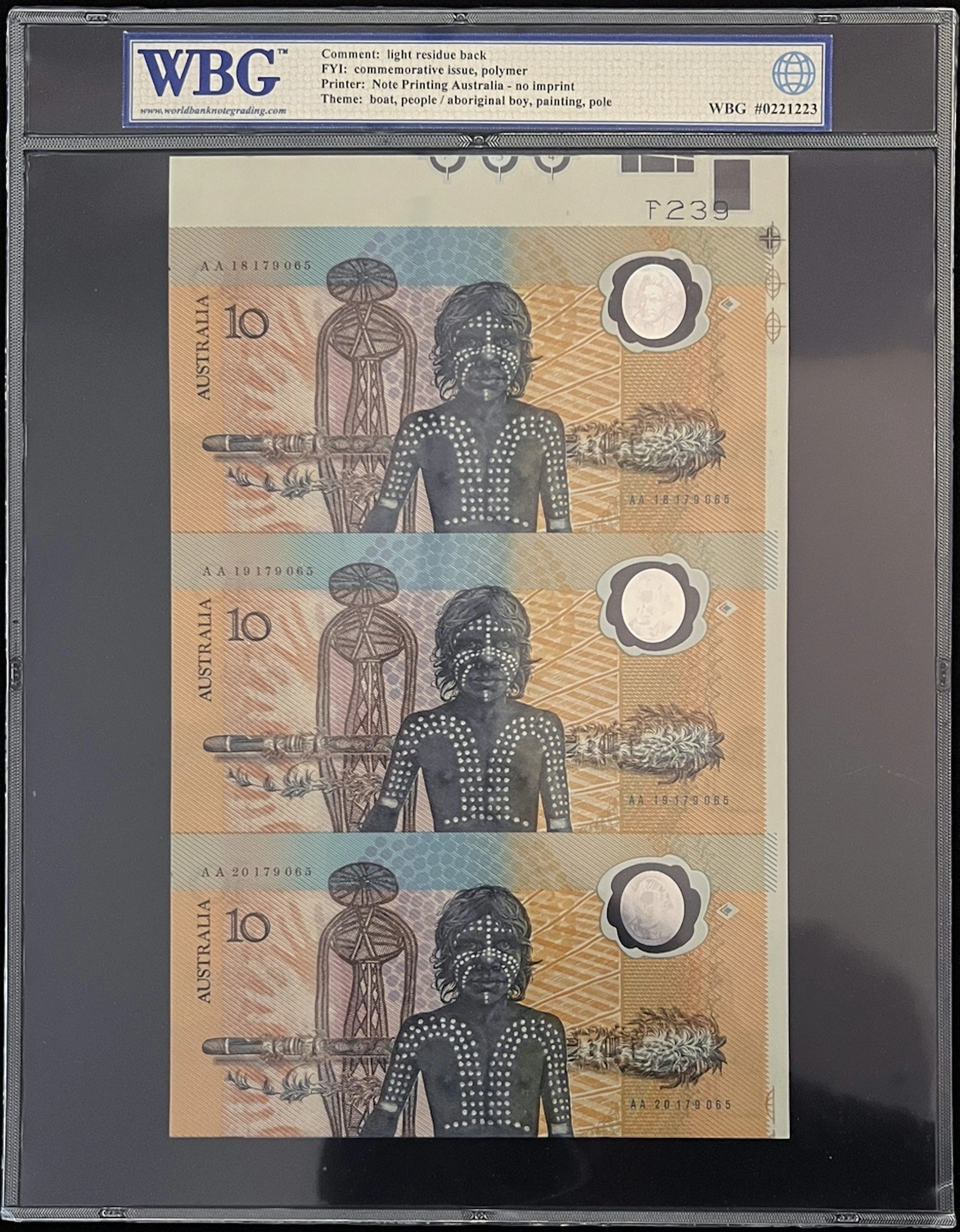 Reserve Bank of Australia, an uncut sheet of three commemorative polymer