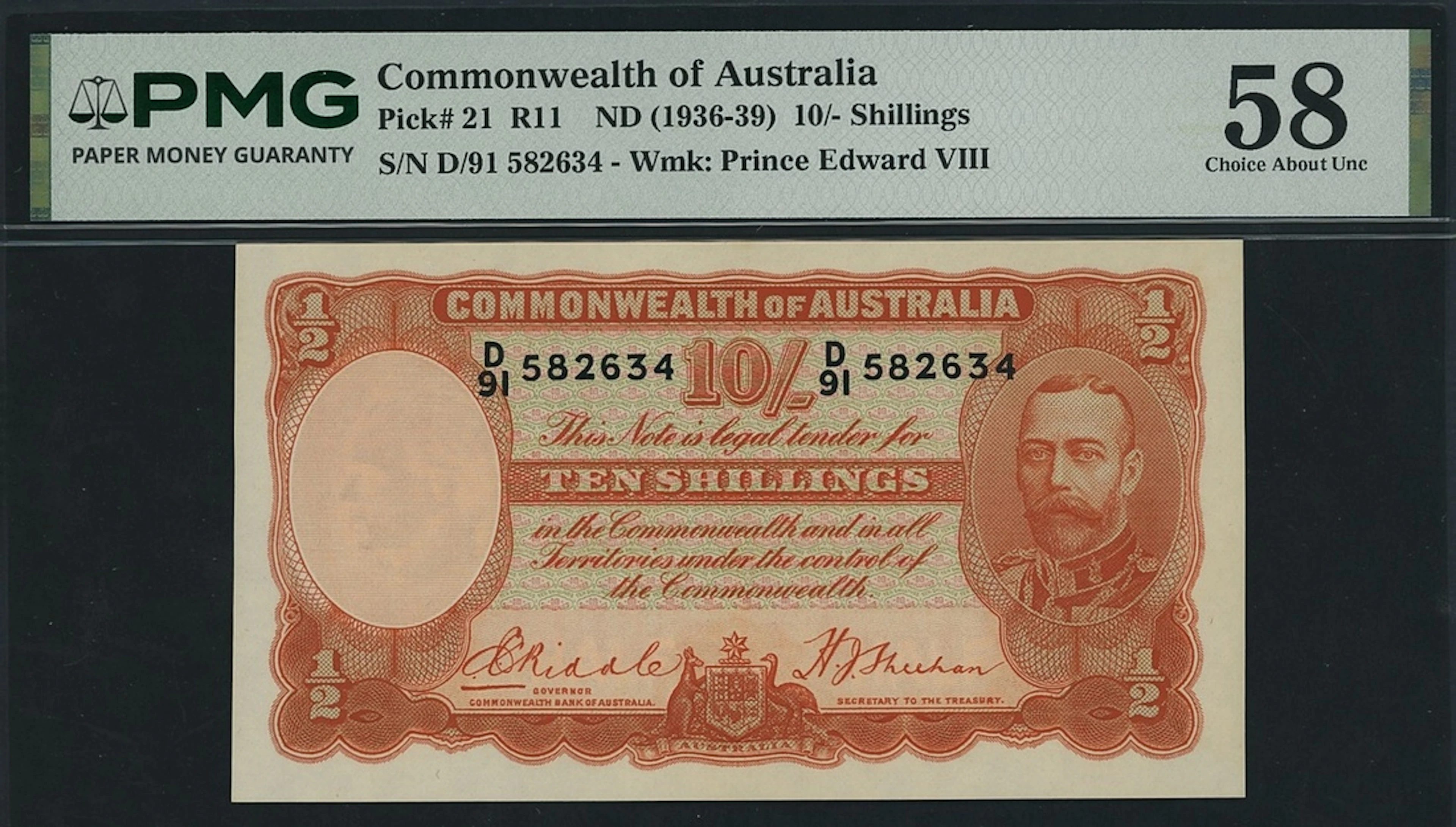 Commonwealth of Australia, 10 Shillings, ND (1936-39), serial number