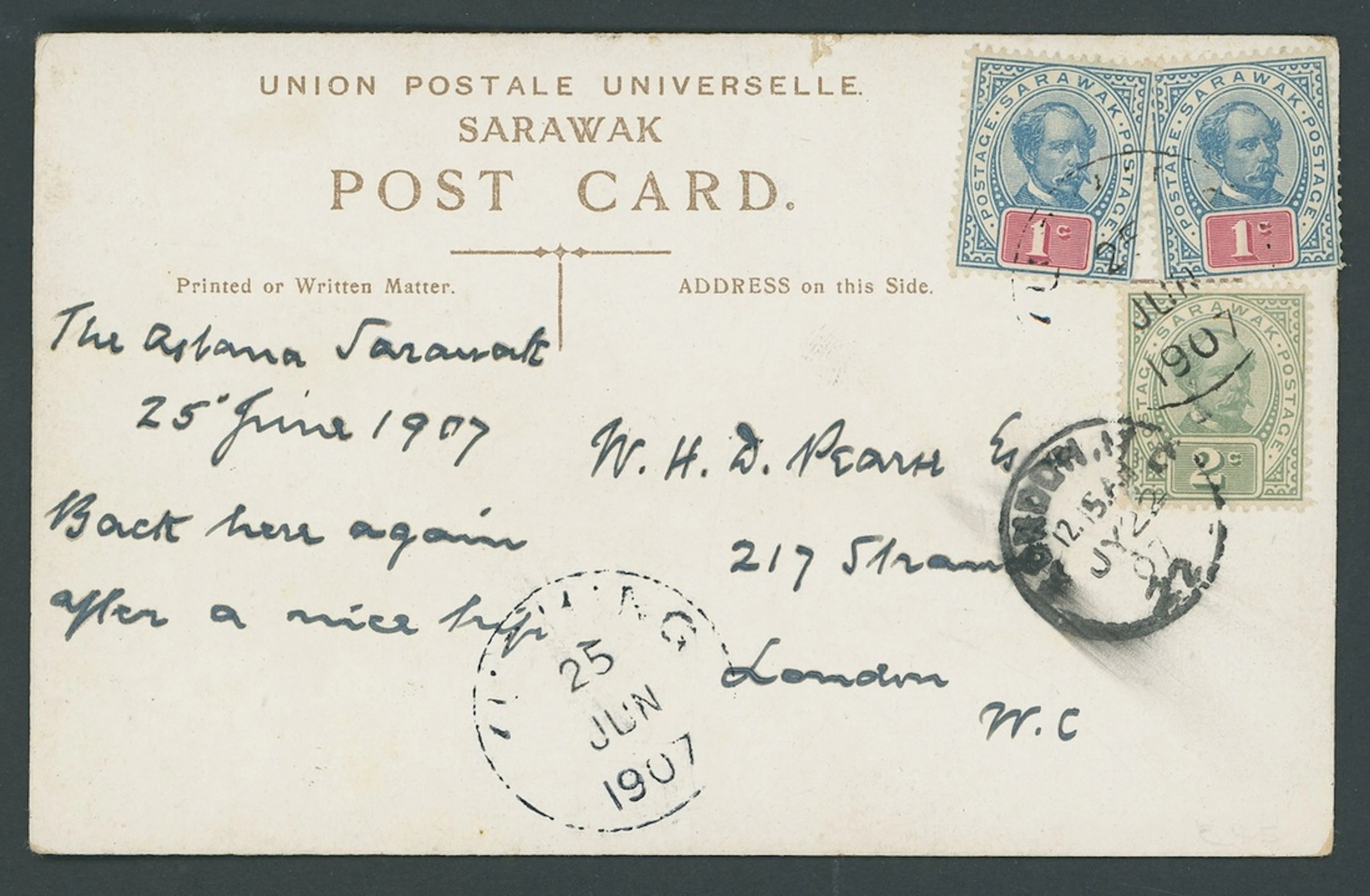 Sarawak 1899-1908 "postage postage" Issue Covers 1907 (25 June) coloured