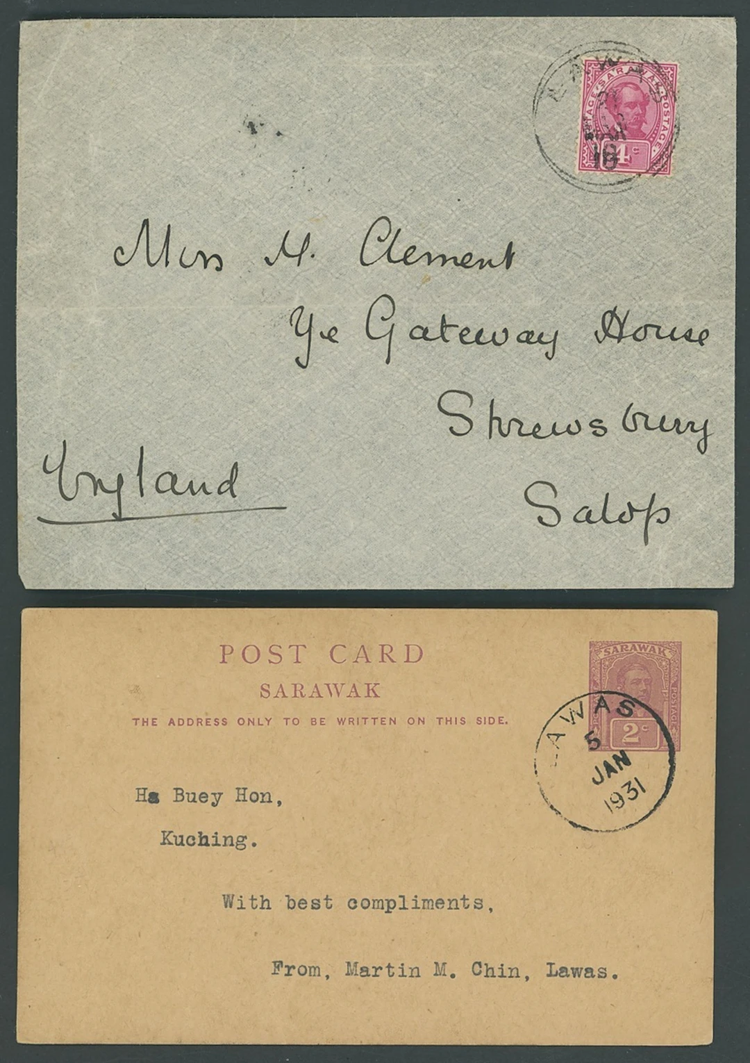 Sarawak Covers and Cancellations 1910 (21 Mar.) Clement envelope to
