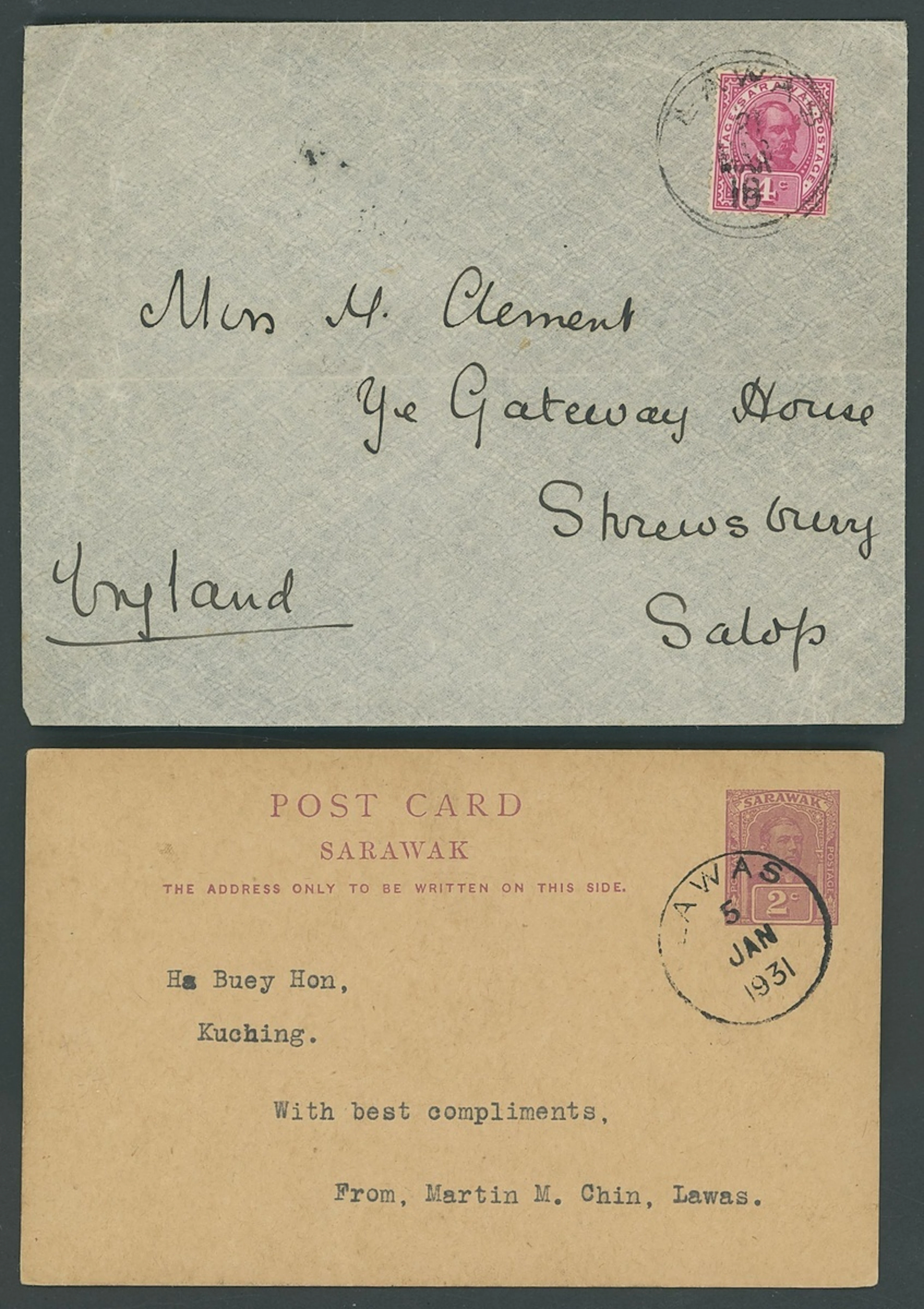 Sarawak Covers and Cancellations 1910 (21 Mar.) Clement envelope to
