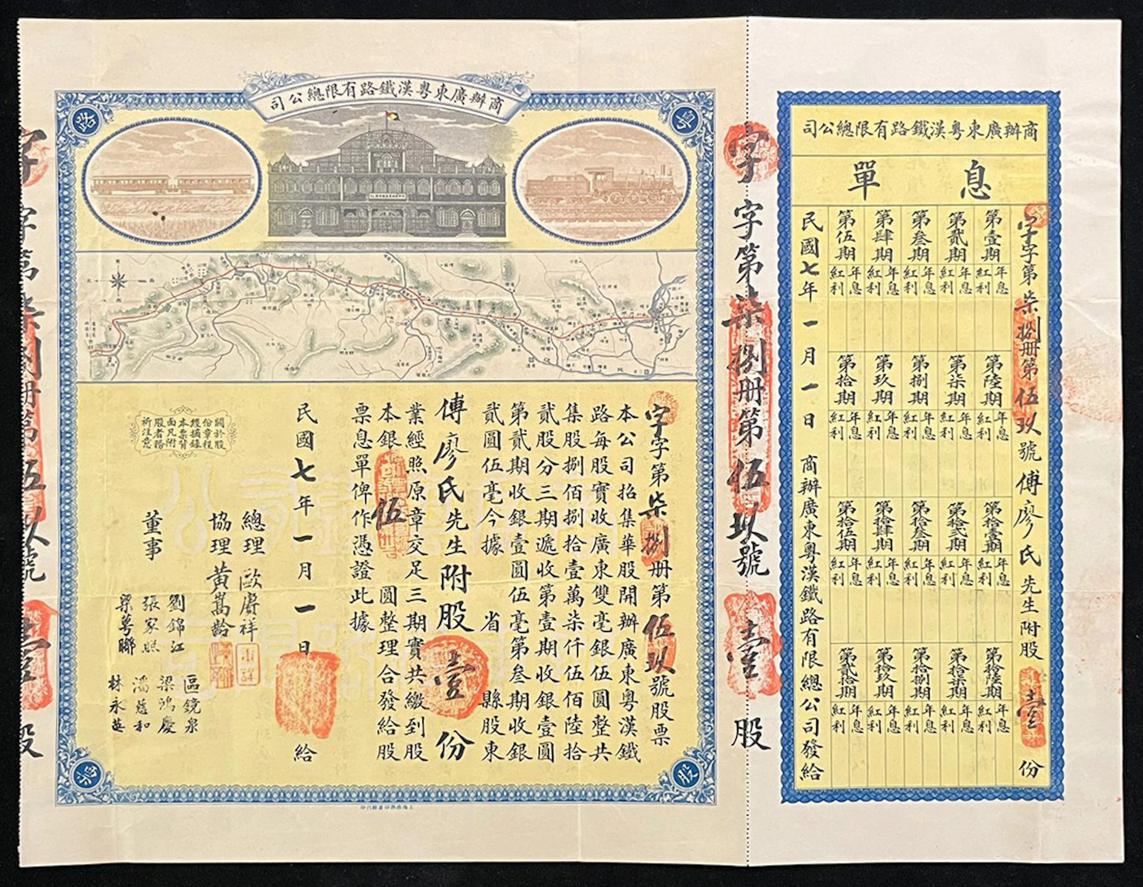 Canton - Hankow Railway, China share certificate for 100 shares of