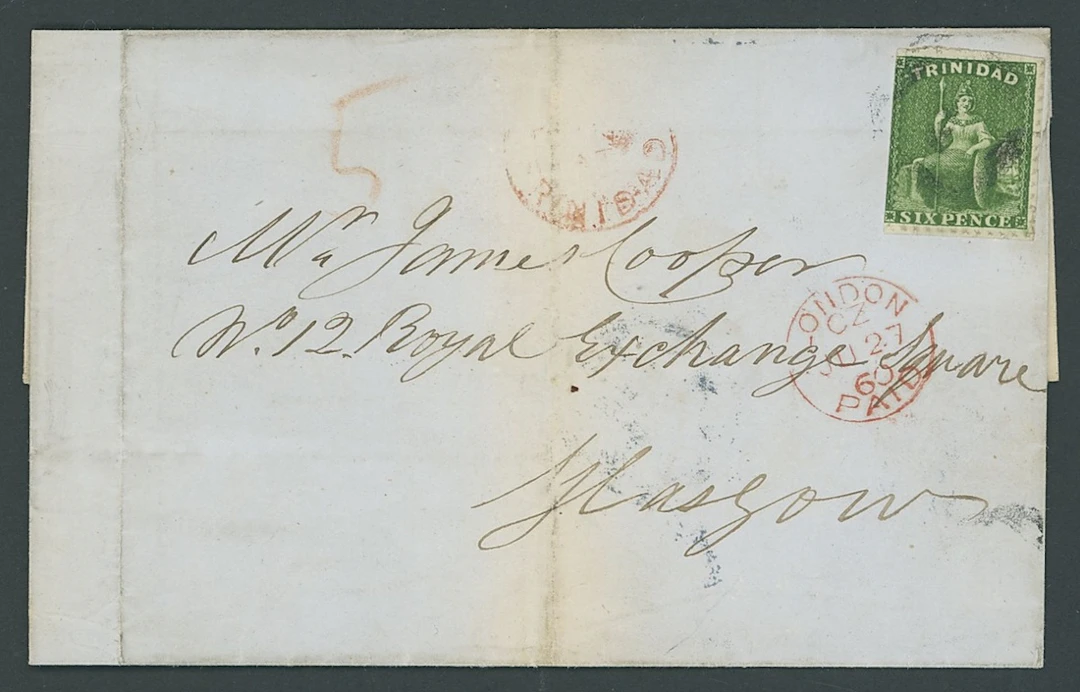 Trinidad Covers and Cancellations 1860 (7 June) entire to Glasgow