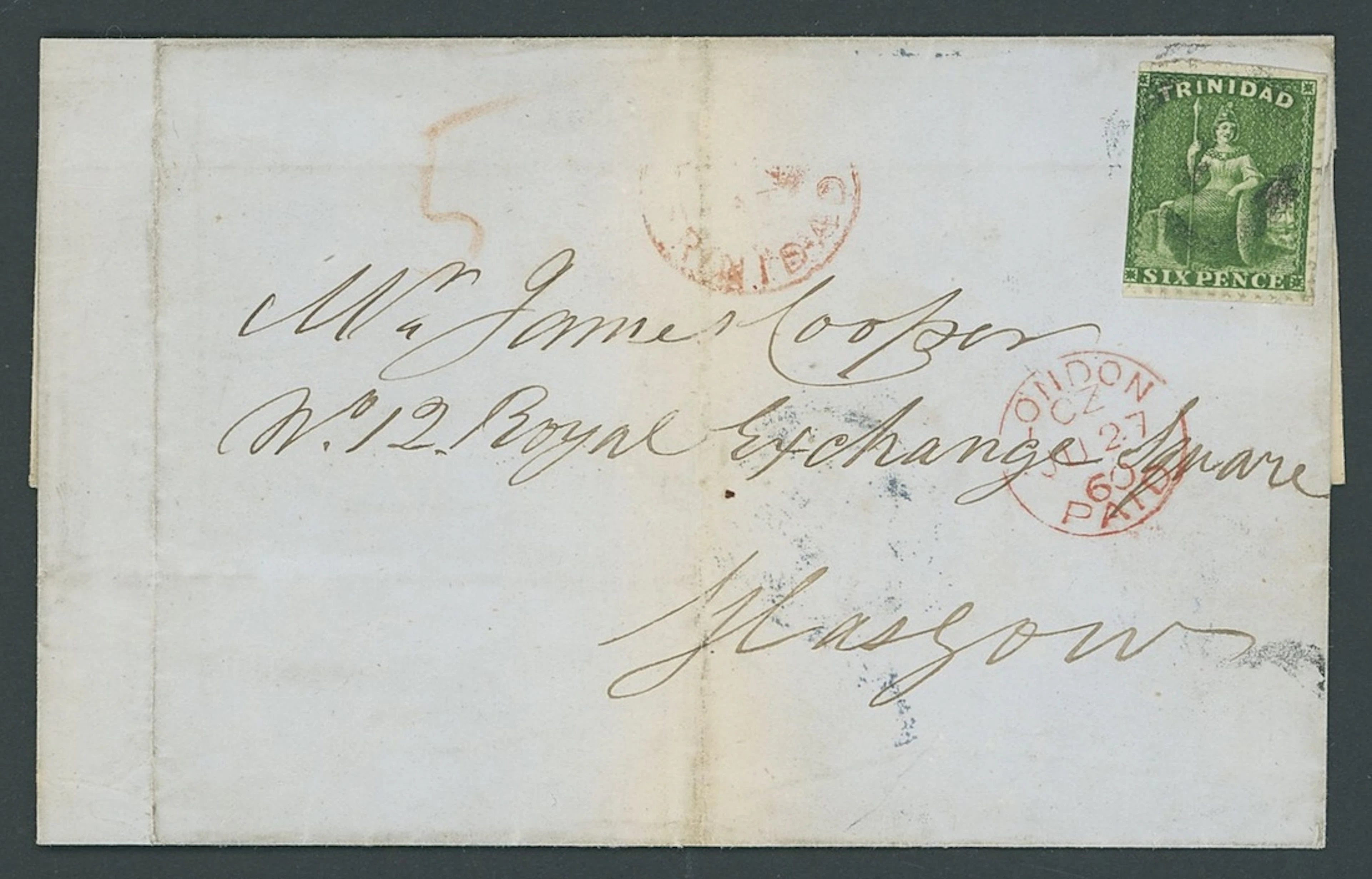 Trinidad Covers and Cancellations 1860 (7 June) entire to Glasgow