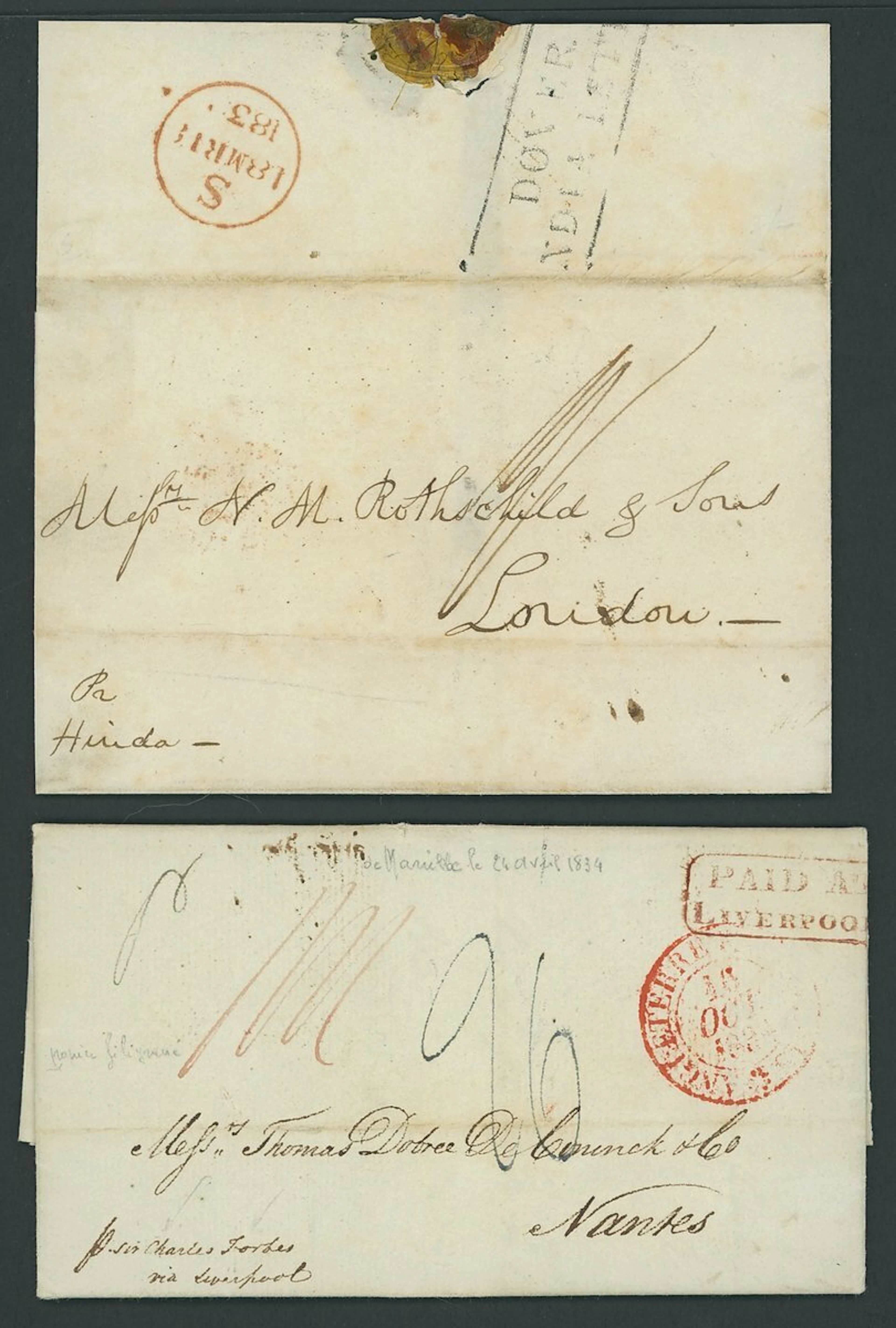 Philippines 1834 (24 Apr.) entire to Nantes "p Sir Charles Forbes