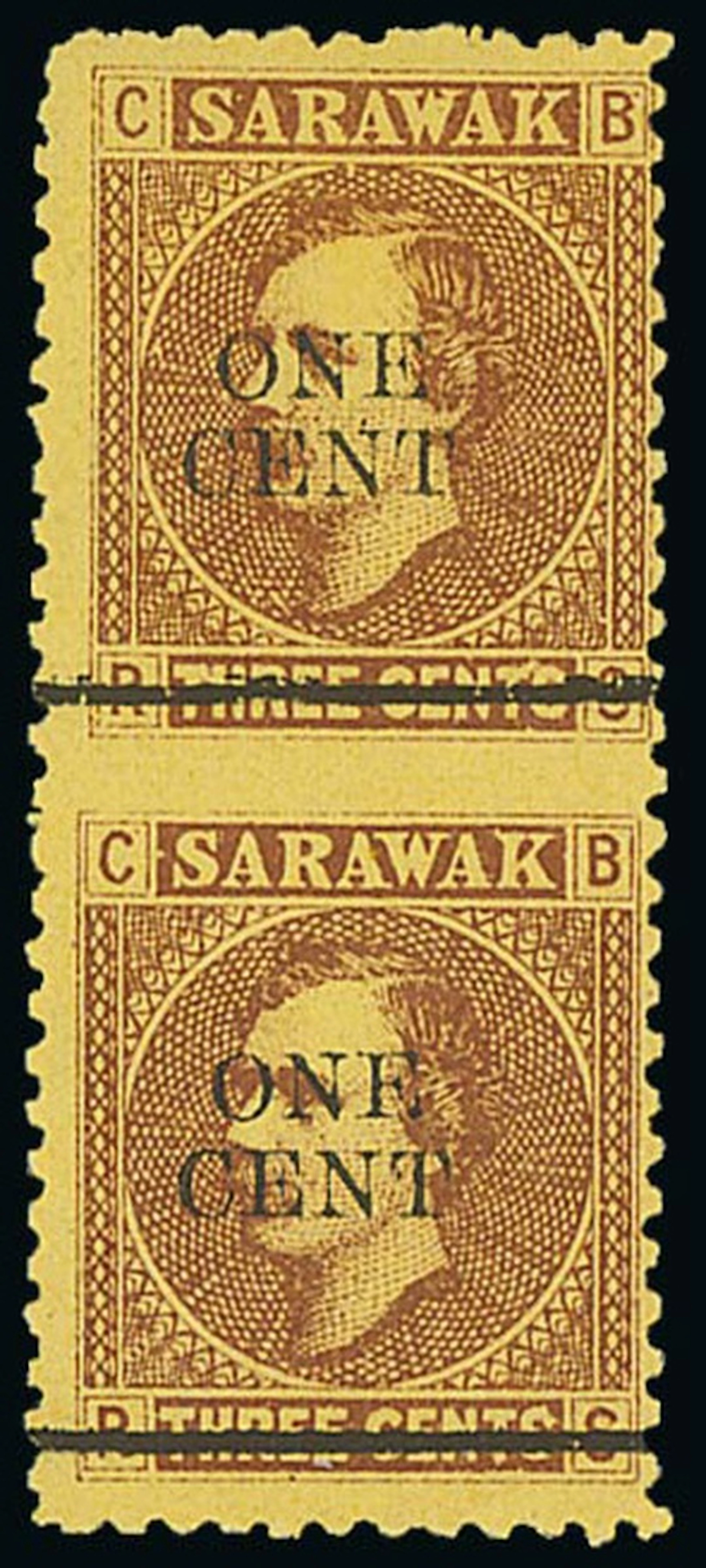 Sarawak 1892 (23 May) 1c. on 3c. Provisional "one/cent" on 3c. brown