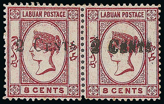 Labuan 1885 (June) Surcharges "2 cents" on 8c. carmine horizontal