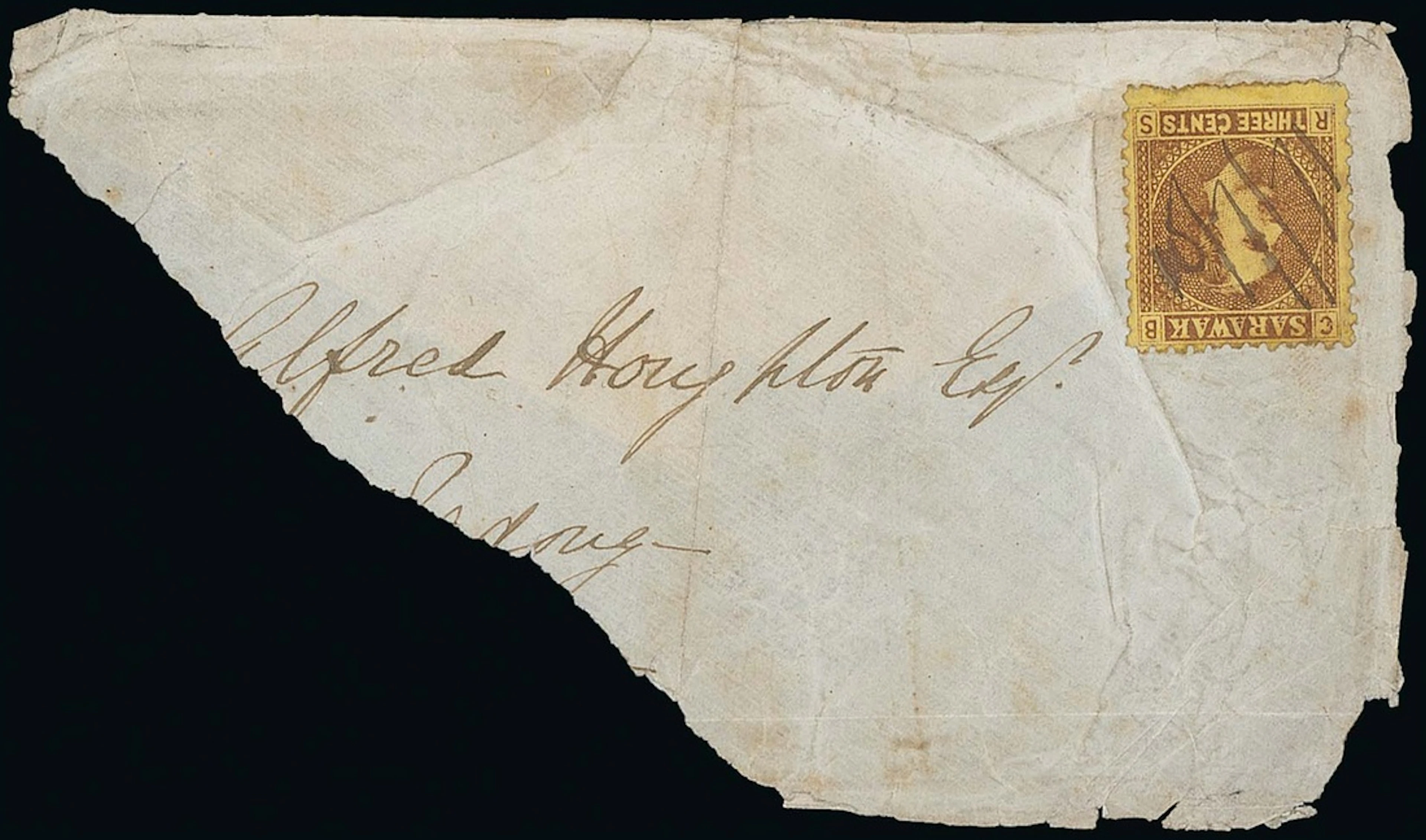 Sarawak 1871 Sir James Brooke 3c. brown on yellow cancelled by manuscript