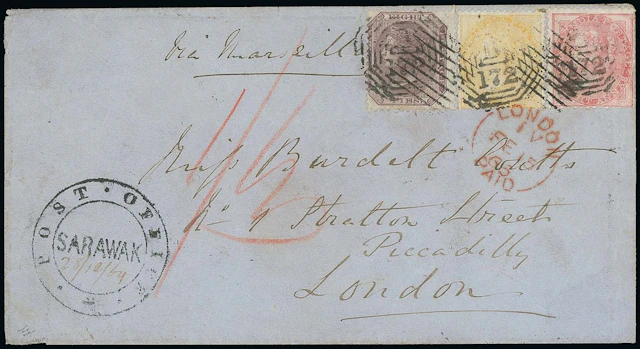 Sarawak "post office/sarawak" Handstamp 1864 (28 Dec.) envelope ex