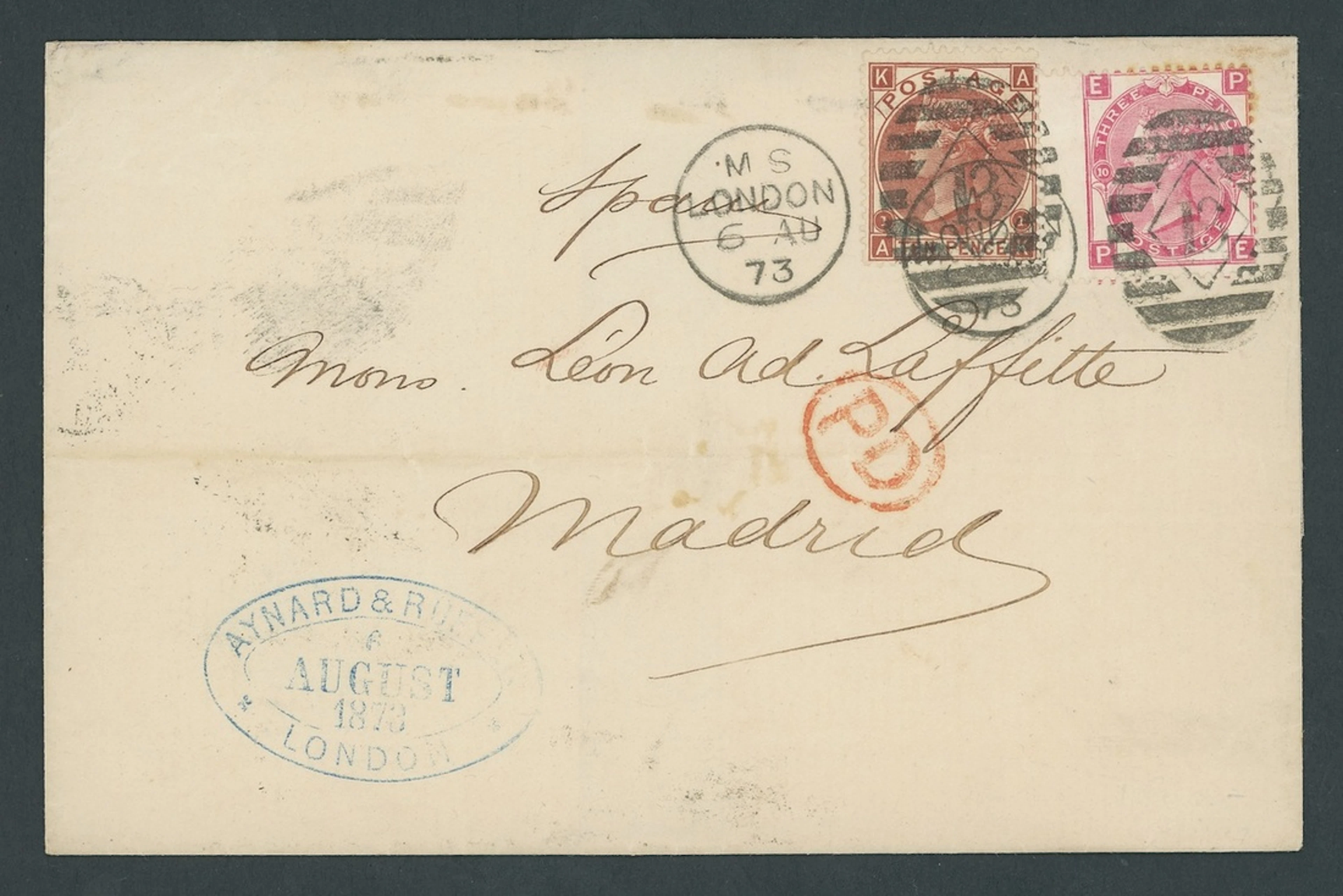 Great Britain 1867-80 3d. rose, Plate 10 and 10d. deep red brown tied