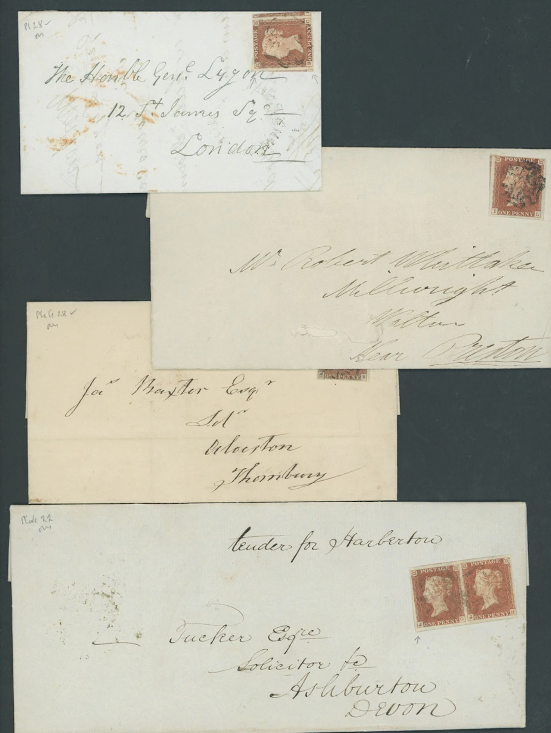 Great Britain 1841-53 One Penny Red-Brown Mixed Plates Plate 22 JG-JH