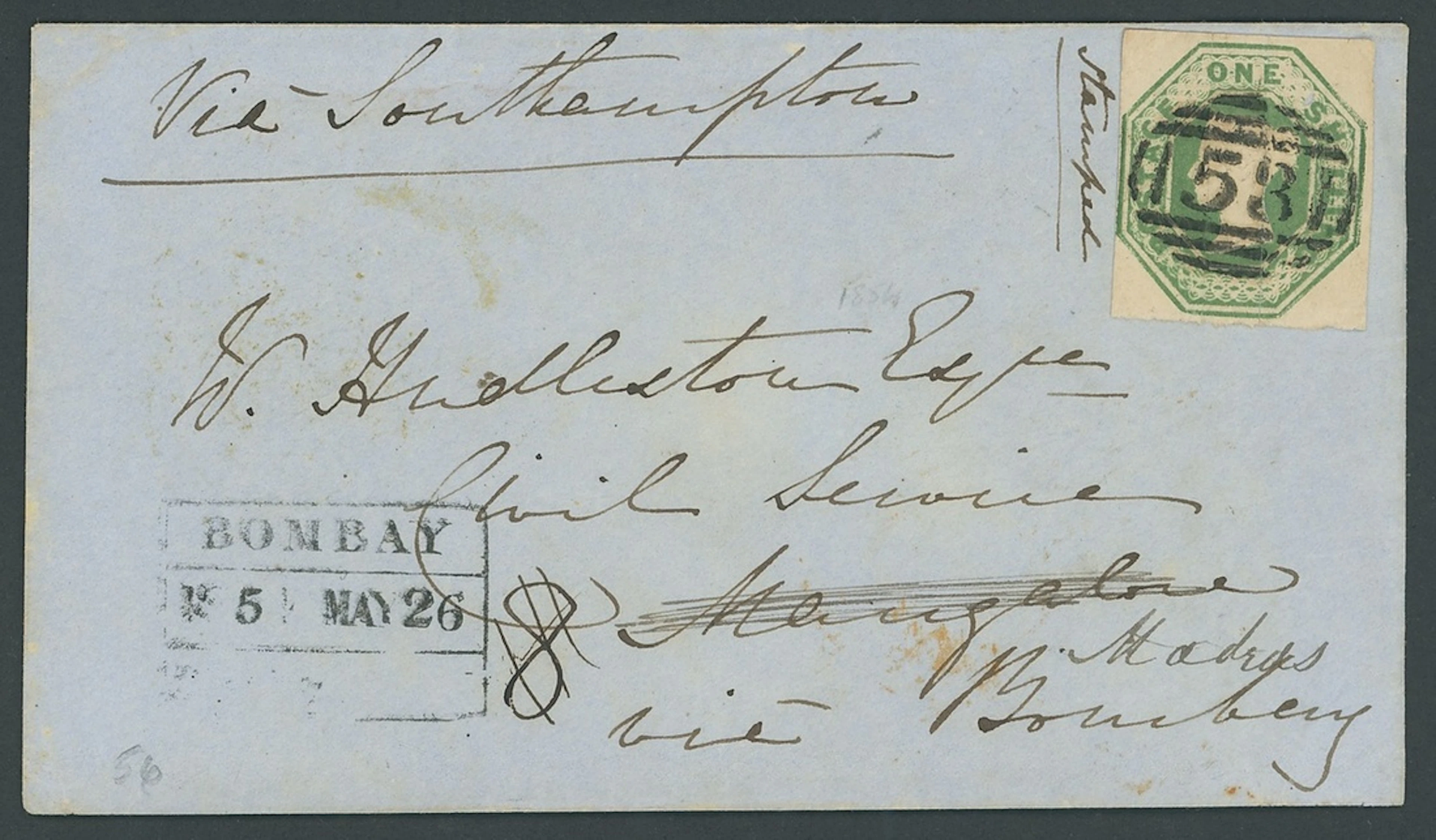Great Britain Postal History 1854-68, a small group of covers to India