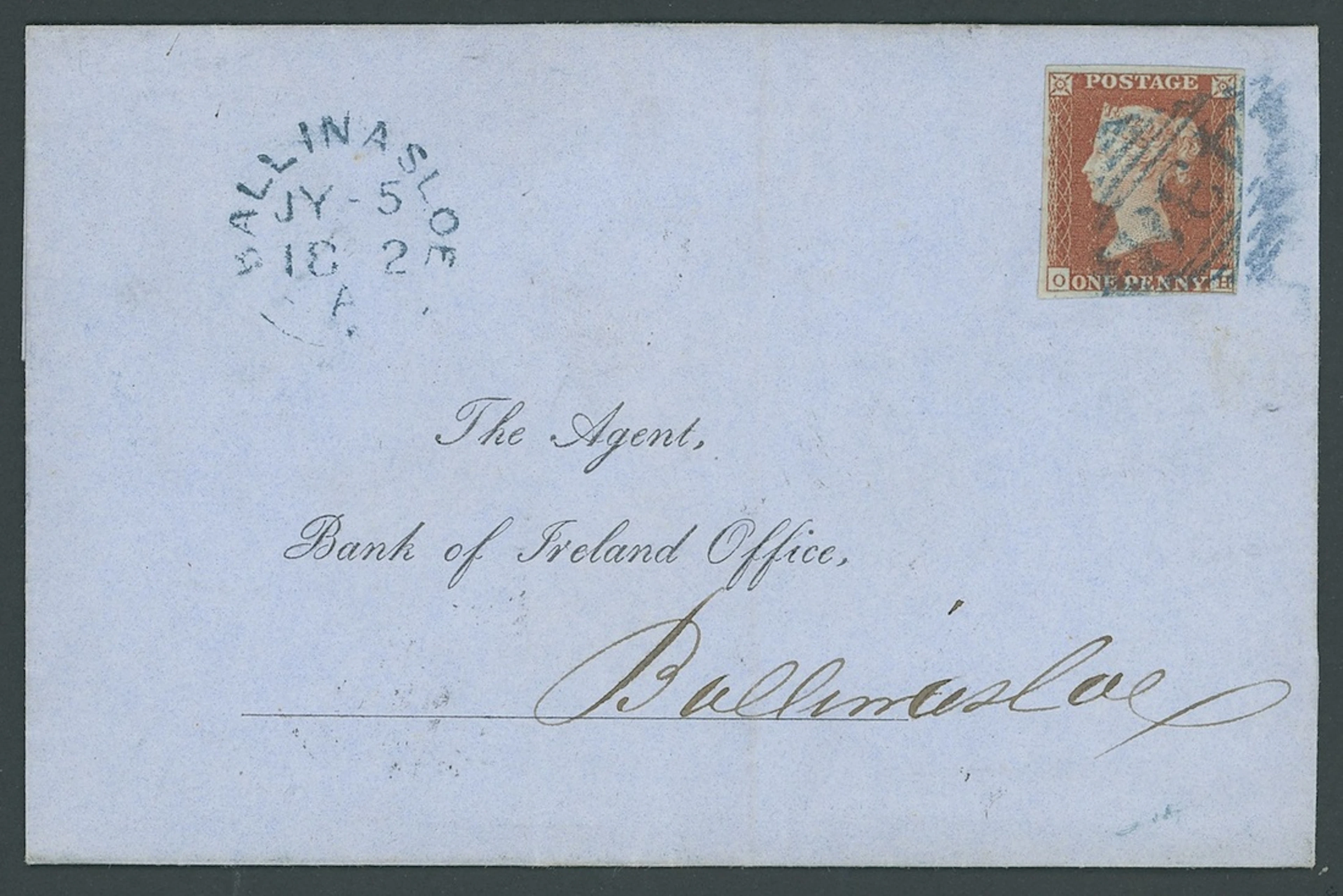 Great Britain 1841-53 One Penny Red-Brown Plate 130: OH, tied by blue