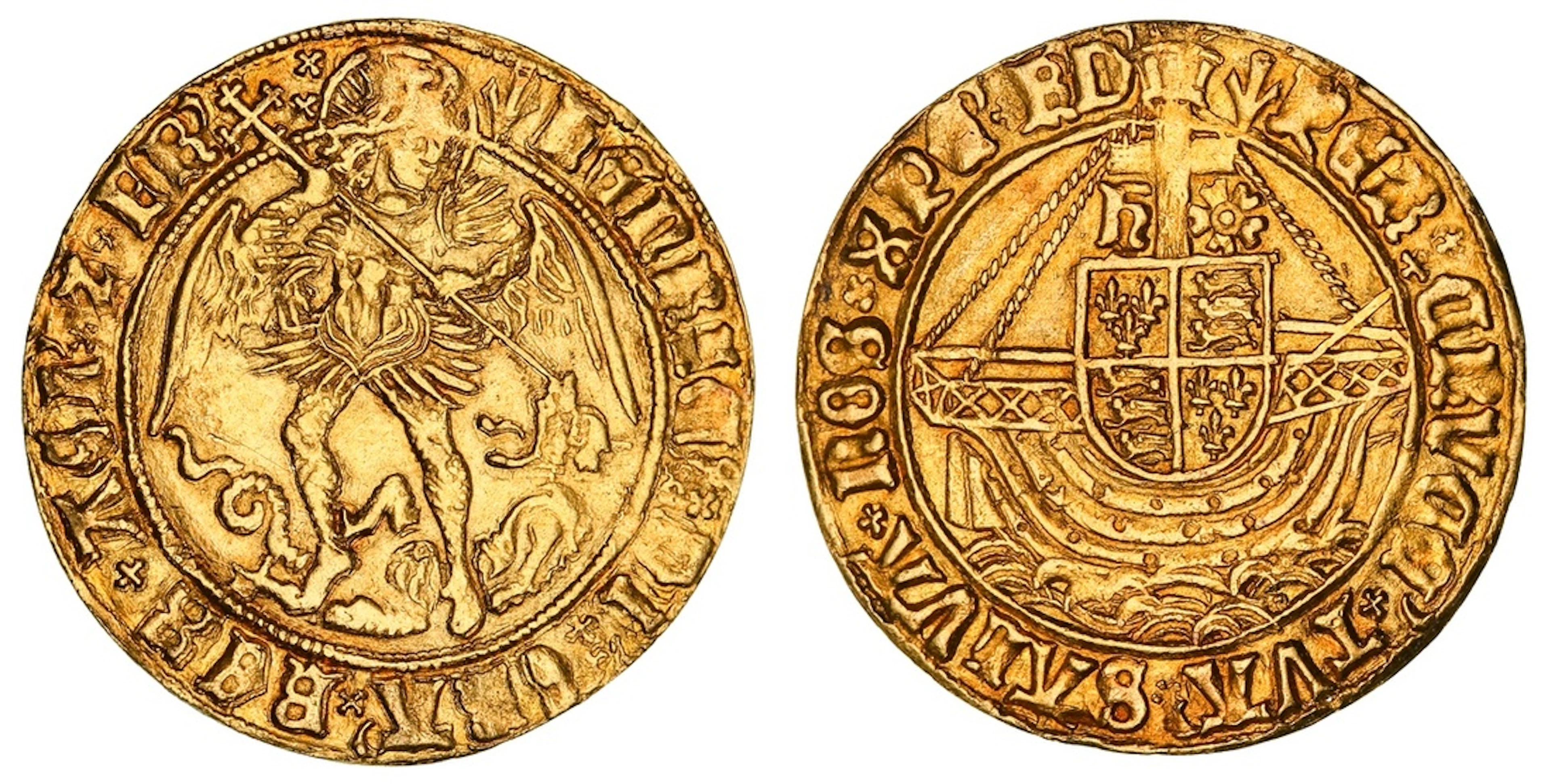NGC AU58 | Henry VII (1485-1509), Angel, Type V, 1505-1509, Tower