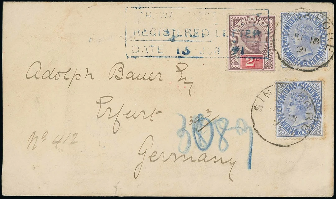 Sarawak 1888-97 "postage & revenue" Issue Combination Covers 1891