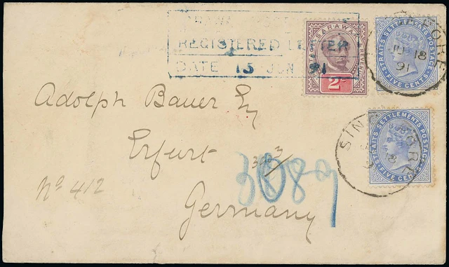 Sarawak 1888-97 "postage & revenue" Issue Combination Covers 1891
