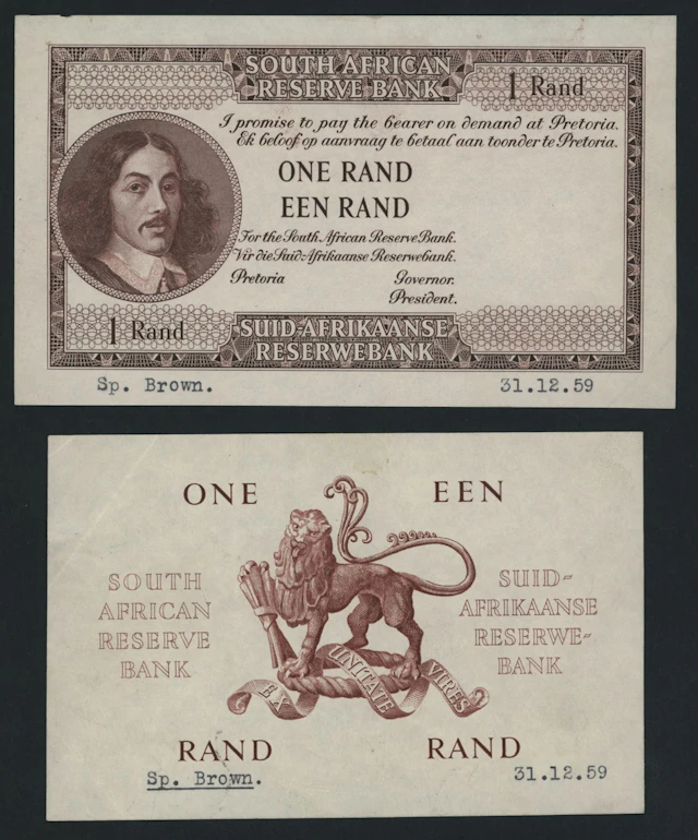 South African Reserve Bank, [2 notes] front and back proofs for 1