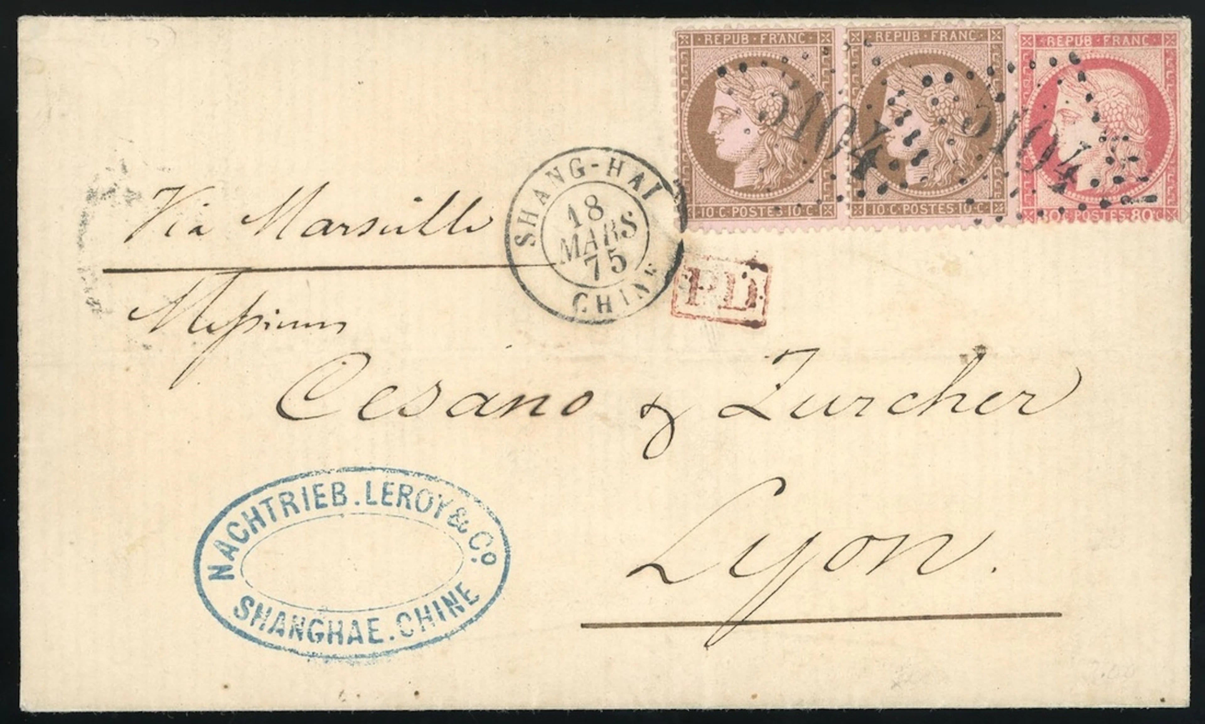 Foreign Post Offices French Post Office Shanghai 1875 (18 Mar.) entire