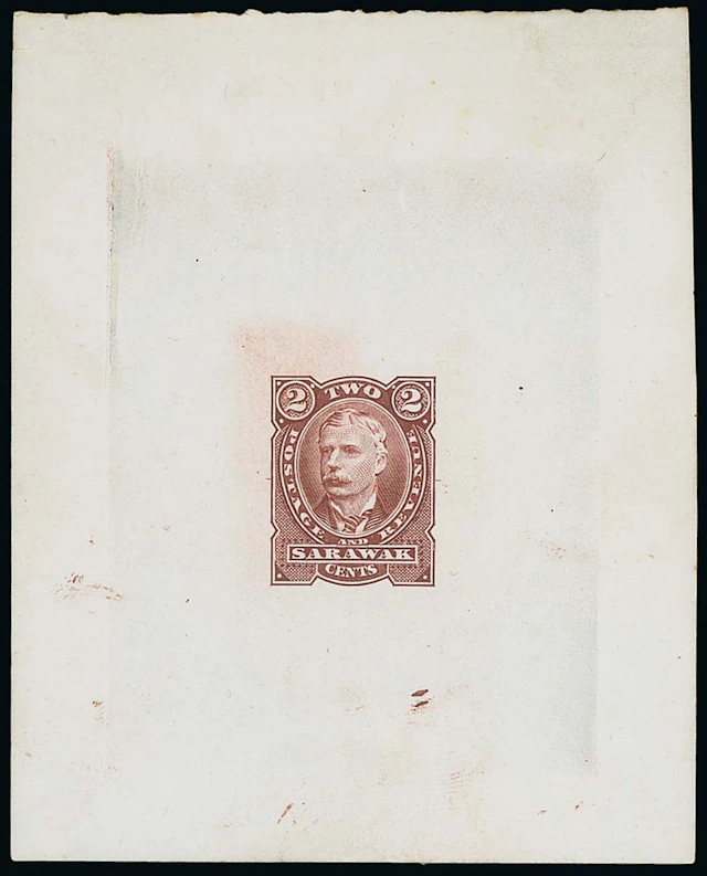 Sarawak 1895 Perkins Bacon Issue Die Proofs 2c. in brown-red die-sunk