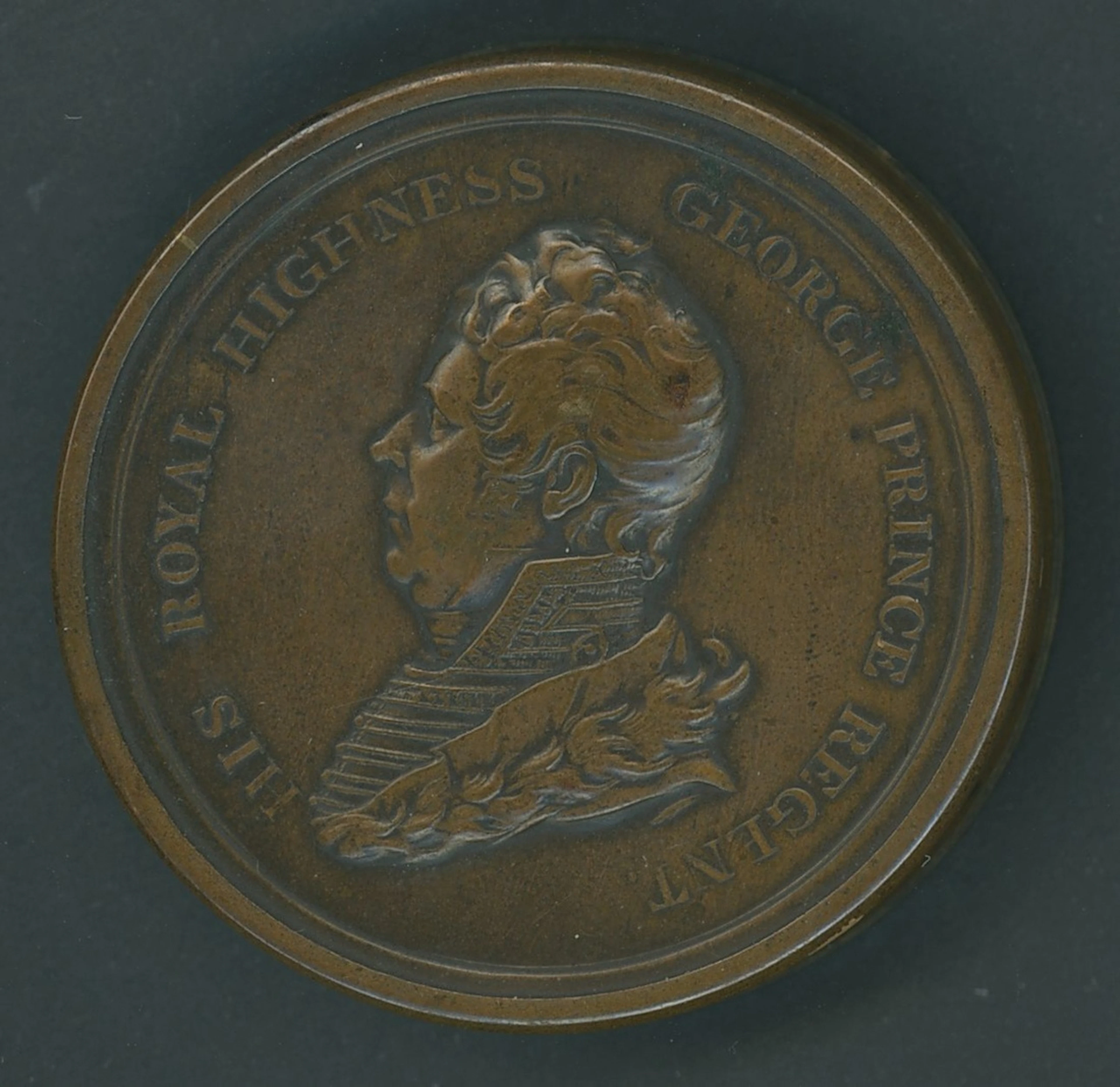 Great Britain Royalty c1812 Bronze circular box with a raised portrait