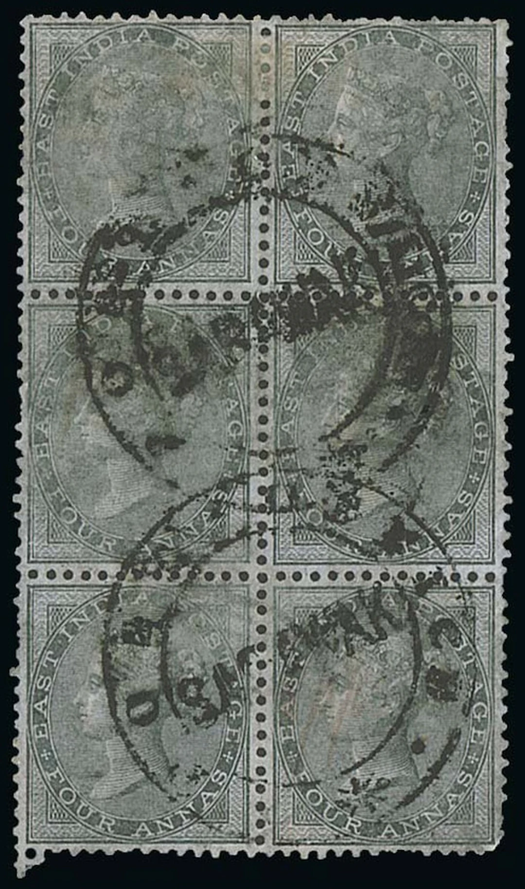 Sarawak "post office/sarawak" Handstamp India 1856 4a. grey-black