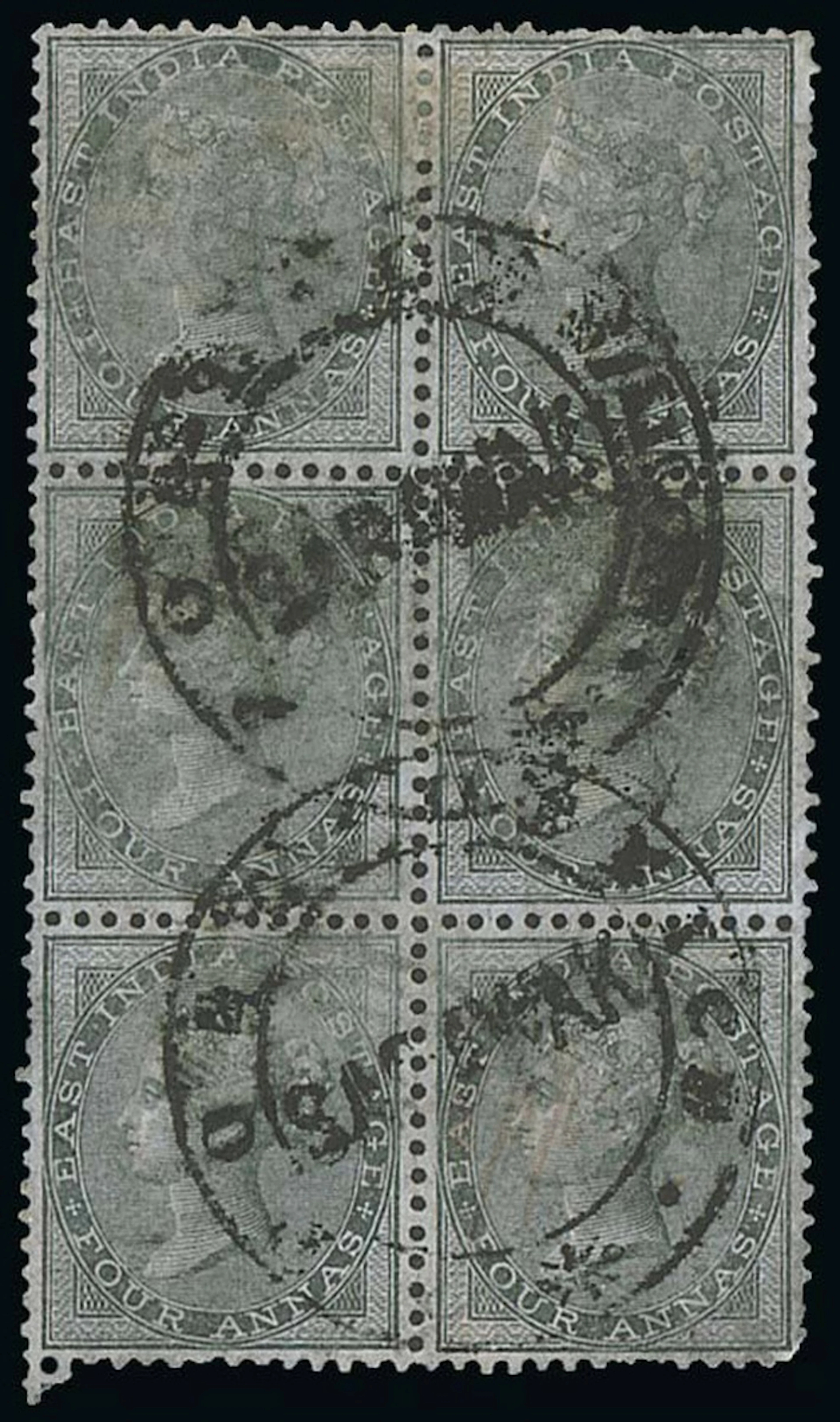 Sarawak "post office/sarawak" Handstamp India 1856 4a. grey-black