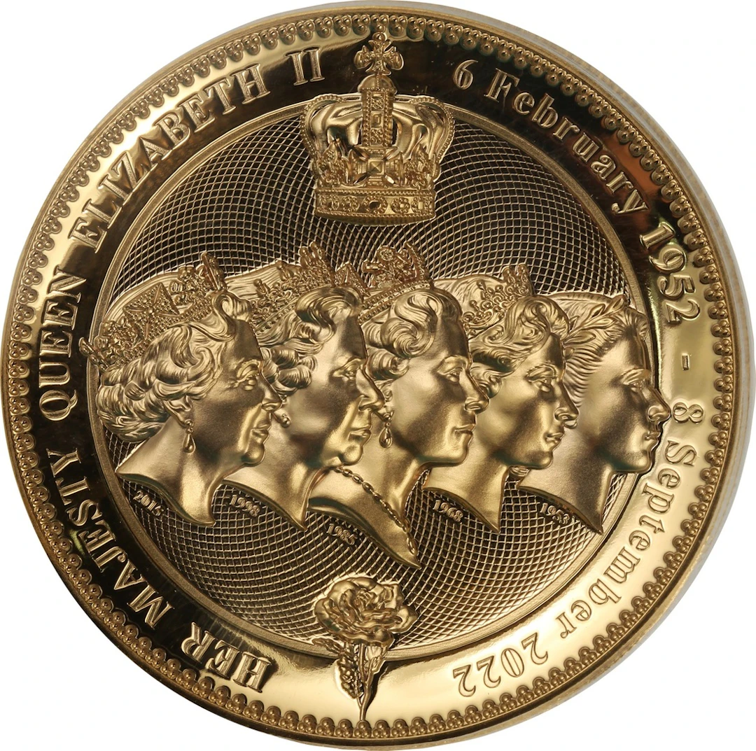 Niue, [PCGS PR70DCAM] gilt copper $1, 2025, in memory of Her Majesty