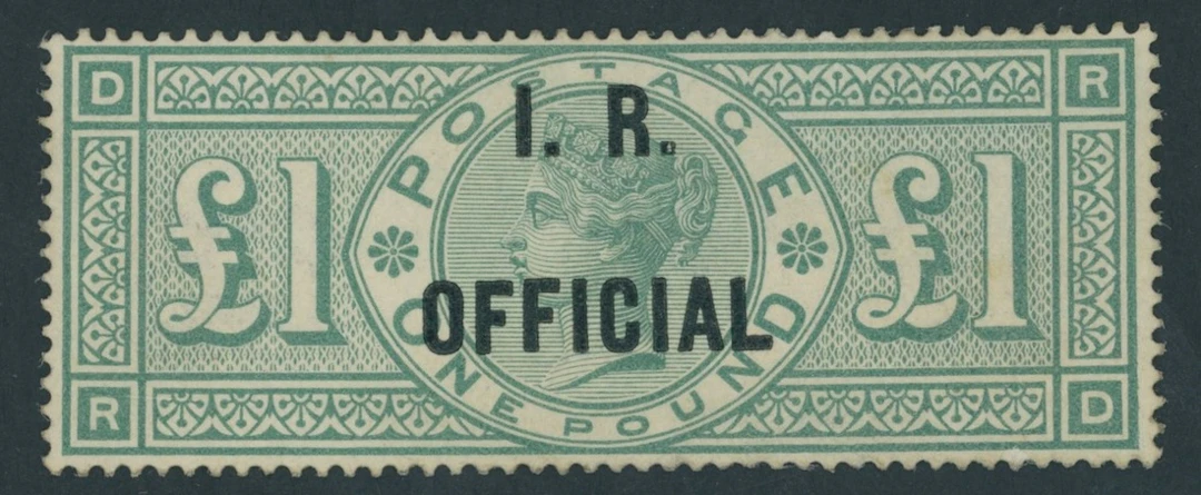 Great Britain Officials Inland Revenue 1887-92 £1 green, RD, an unused