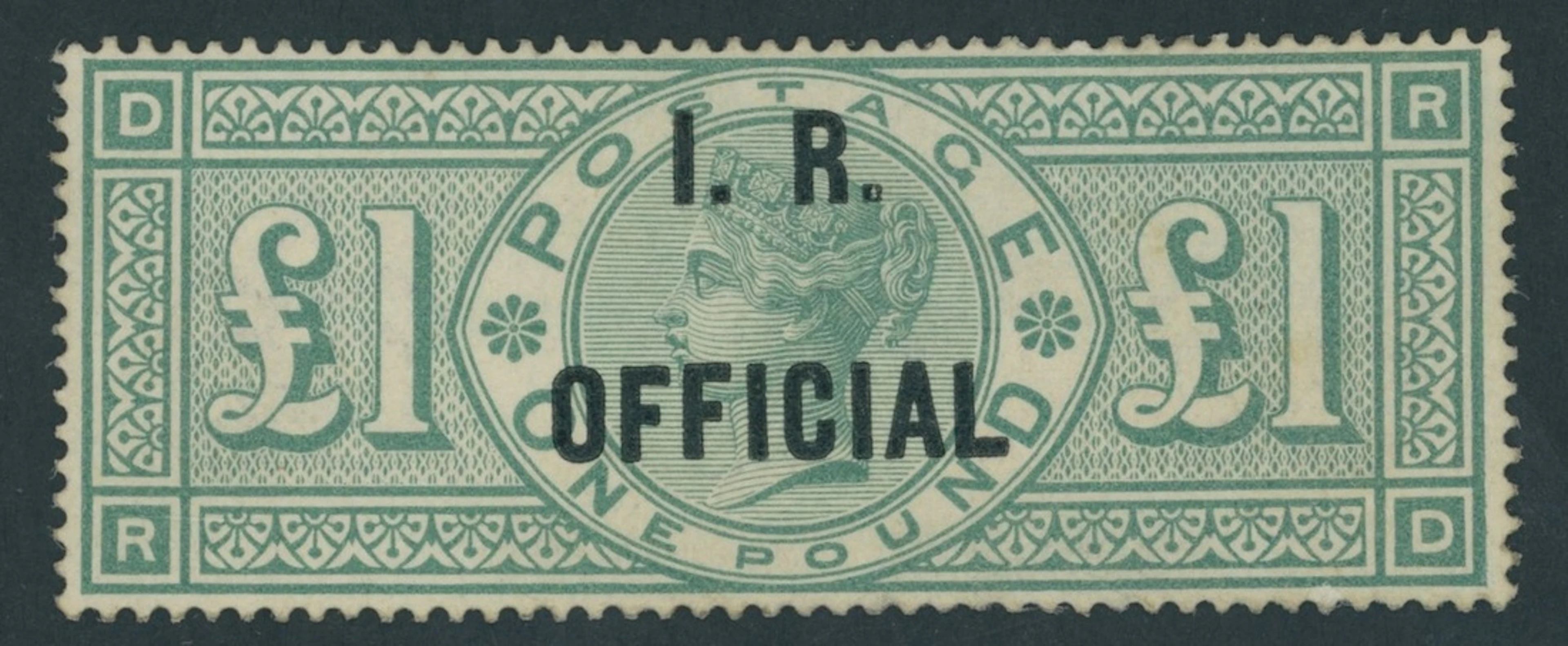 Great Britain Officials Inland Revenue 1887-92 £1 green, RD, an unused