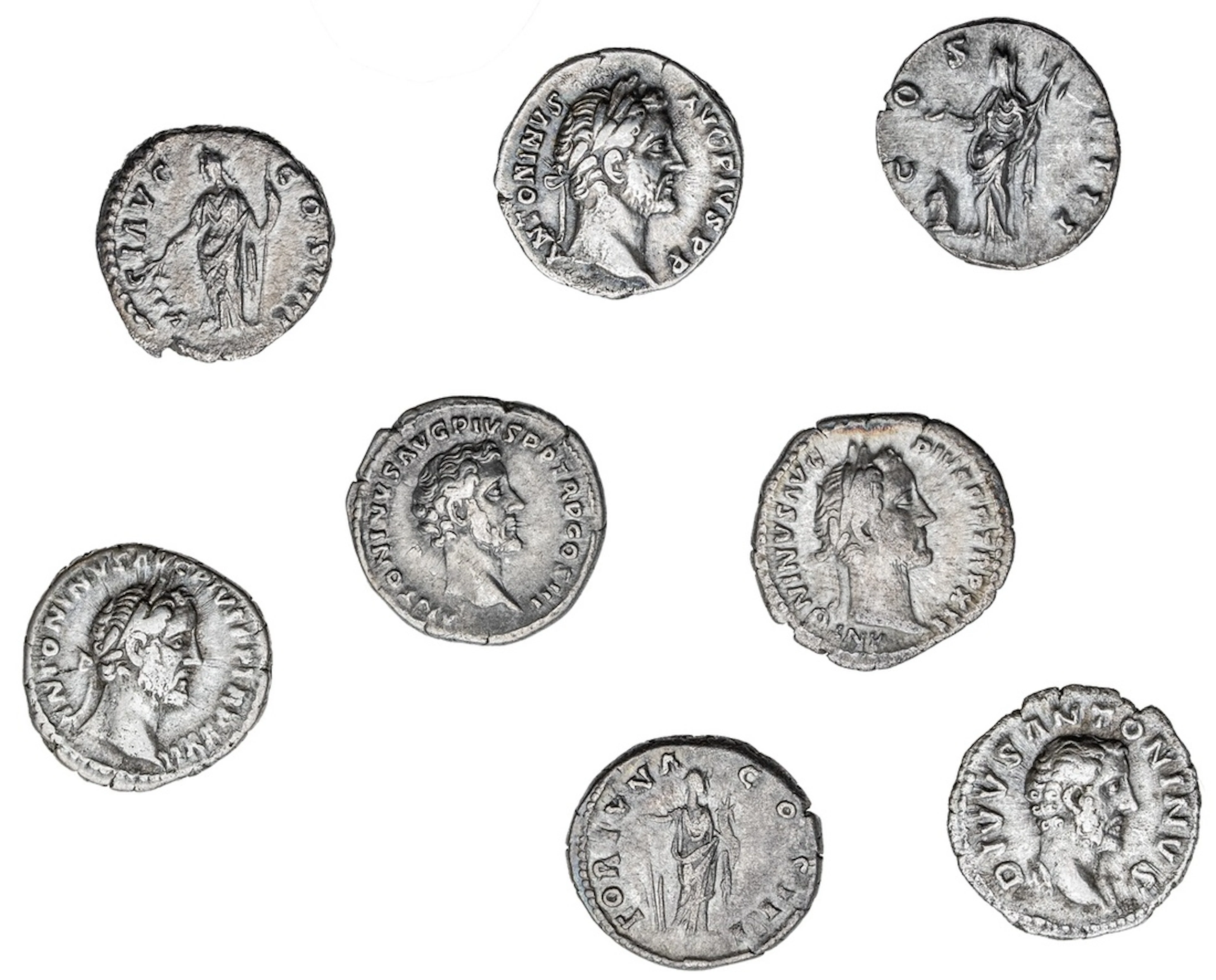 Roman Empire, Antoninus Pius (AD 138-161), AR Denarii (9): i) struck