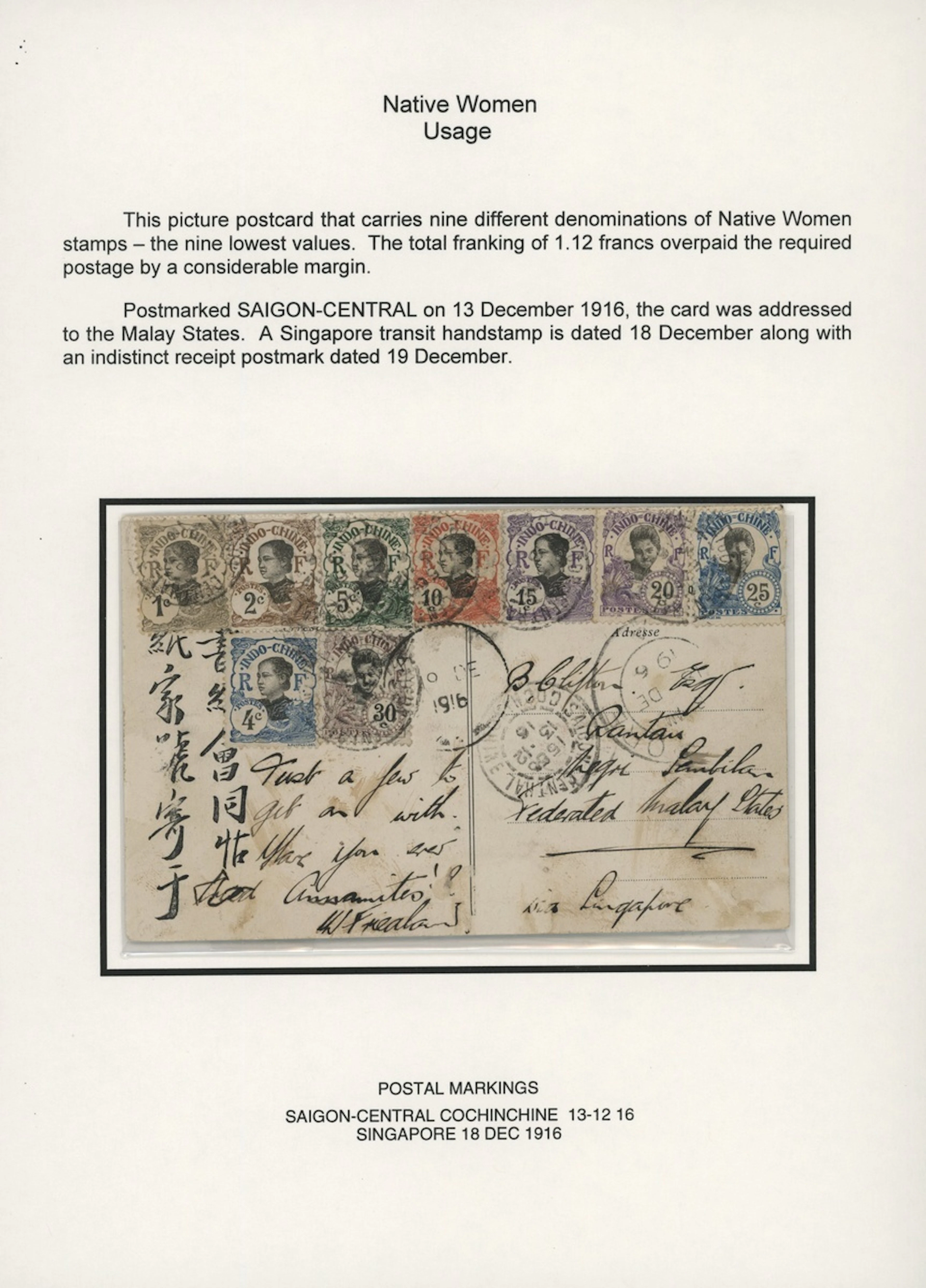 Indo-China French Indo-Chinese Post Office 1907 Native Women issue