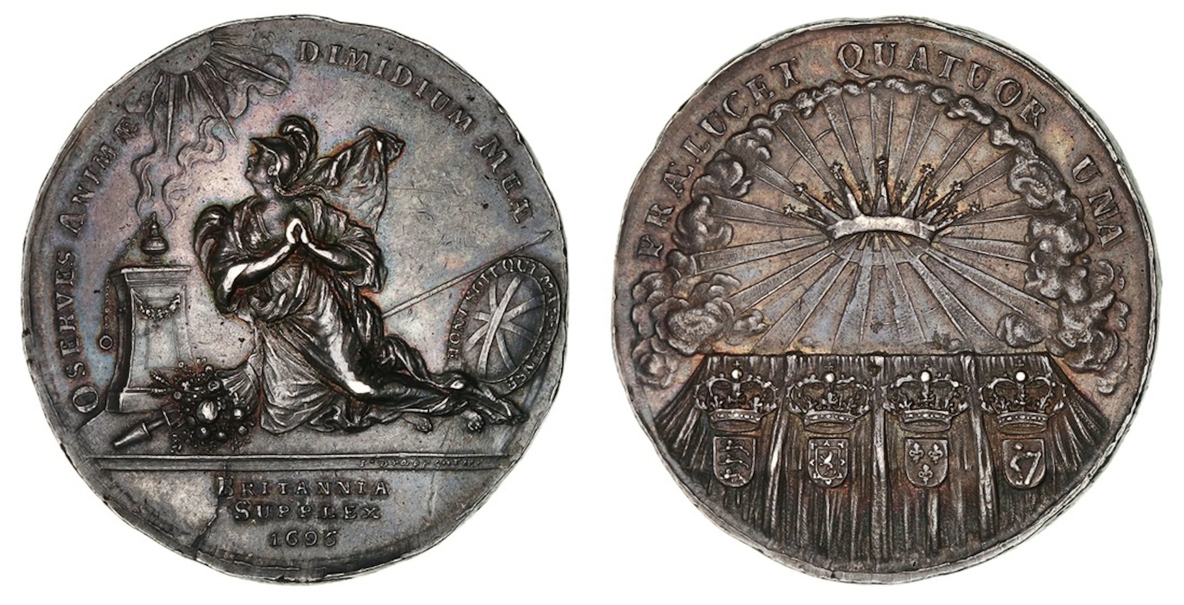 On the Death of Queen Mary, AR Medal, 1695, by Jan Drappentier, O