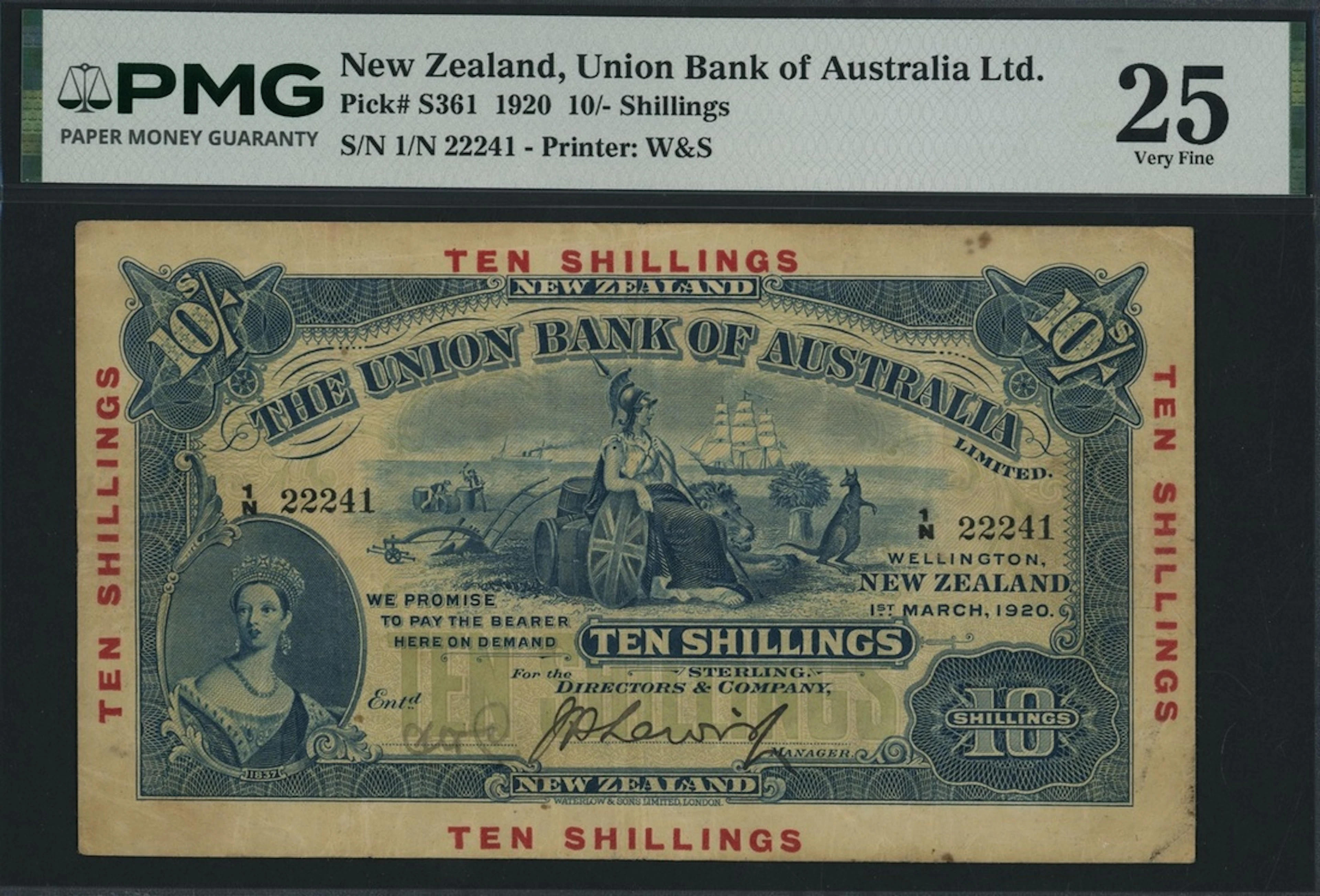 Union Bank of Australia, New Zealand, *TOP POP* 10/- Shillings, 1st