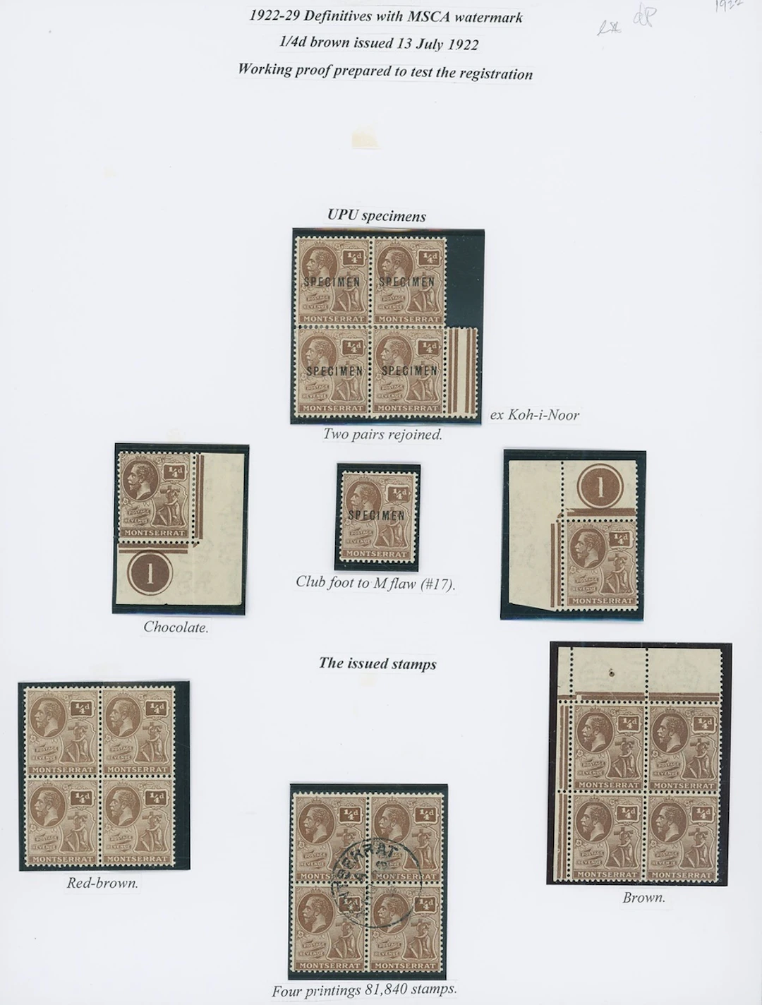 Montserrat 1922-29 Script specialised mint and used group including
