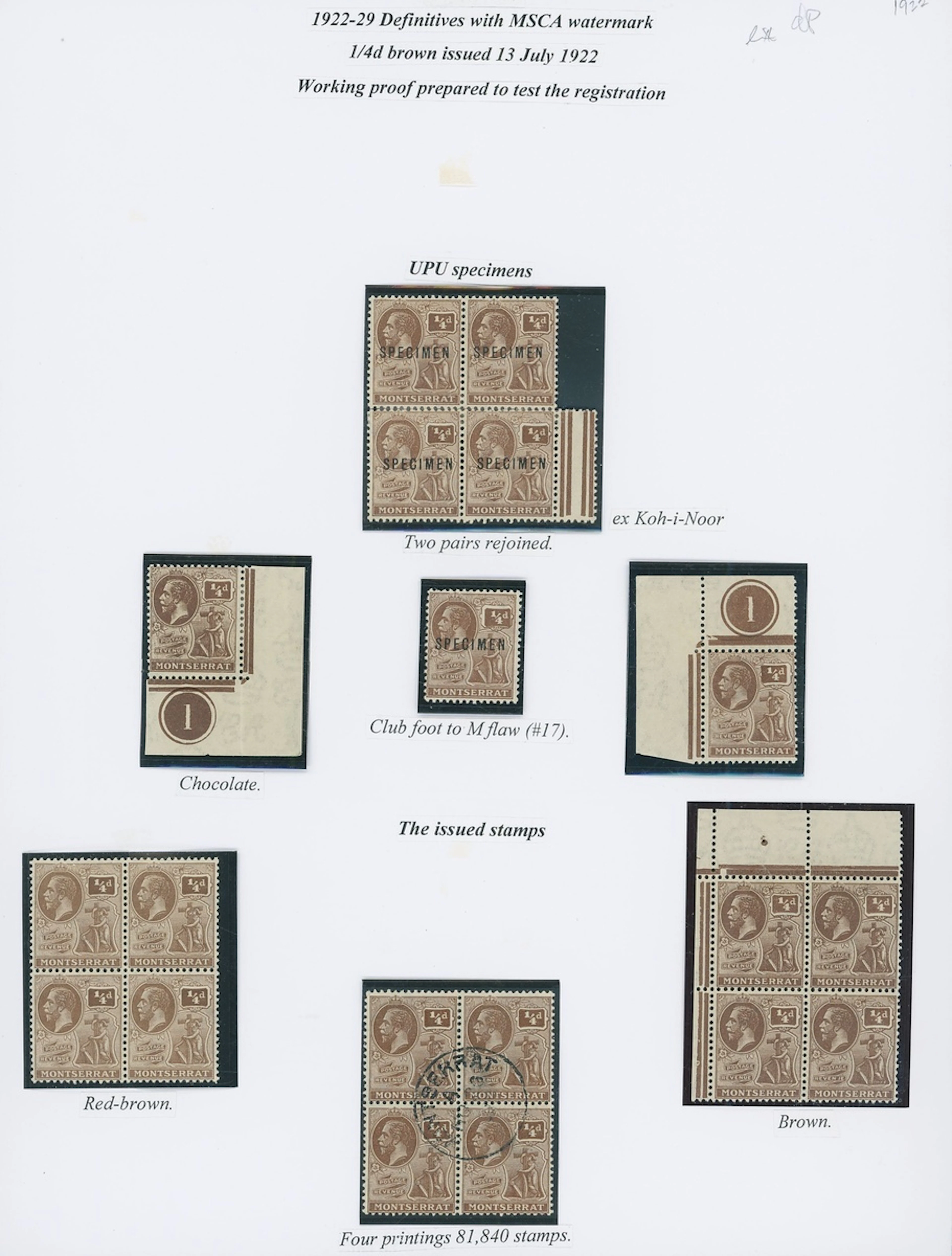 Montserrat 1922-29 Script specialised mint and used group including