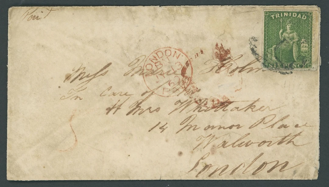 Trinidad Covers and Cancellations 1860 (22 June) envelope to London
