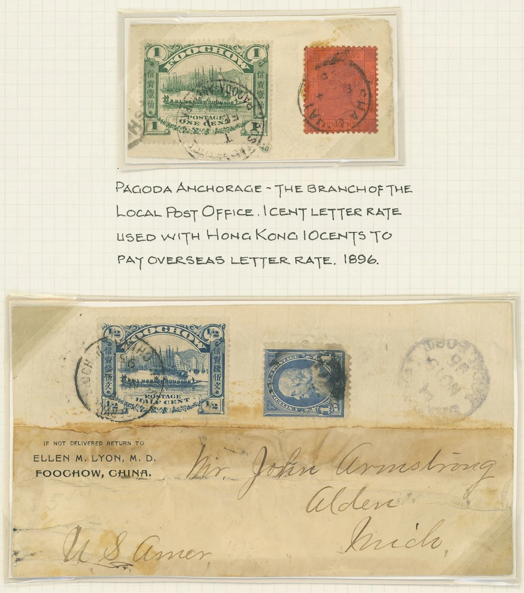 Municipal Posts Foochow 1895 (7 Nov.) front of printed paper wrapper
