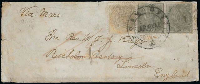 Sarawak "post office/sarawak" Handstamp 1862 (28 Jan.) envelope to