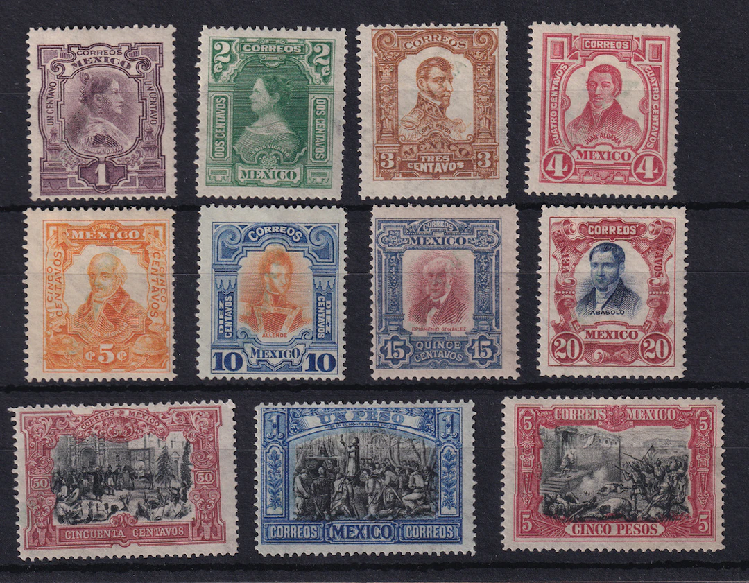 1884-1913 Post-Classic Period 1910, "Centenario", 1c. to 5p. complete