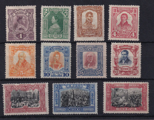 1884-1913 Post-Classic Period 1910, "Centenario", 1c. to 5p. complete