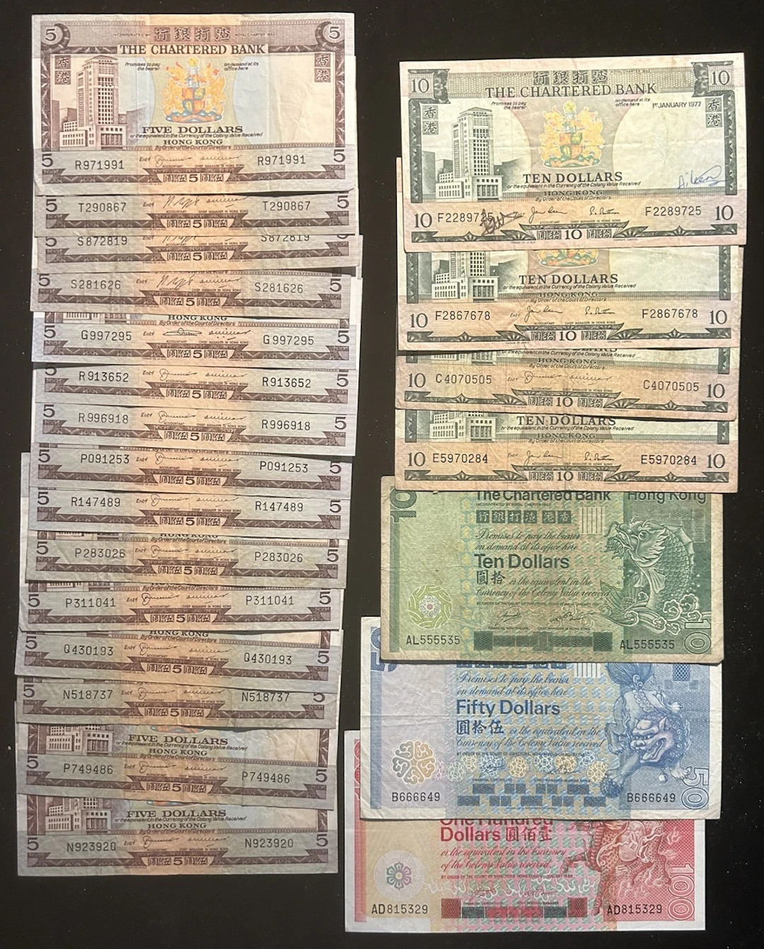 Chartered Bank, Hong Kong, a group of 22x, including $5 (15) ND (1970-77)