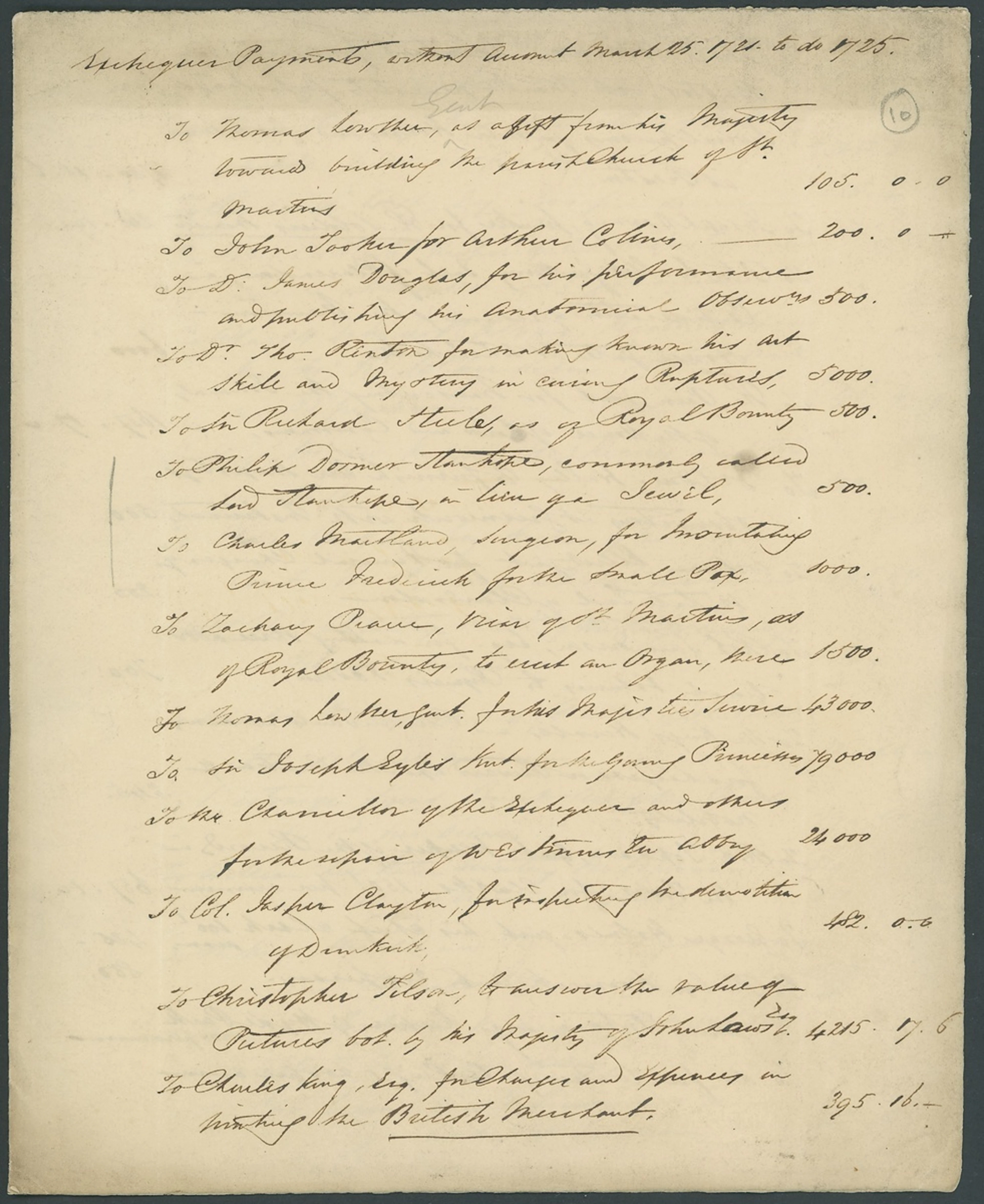 Great Britain Exchequer Payments without Account 1720 A 4 page document