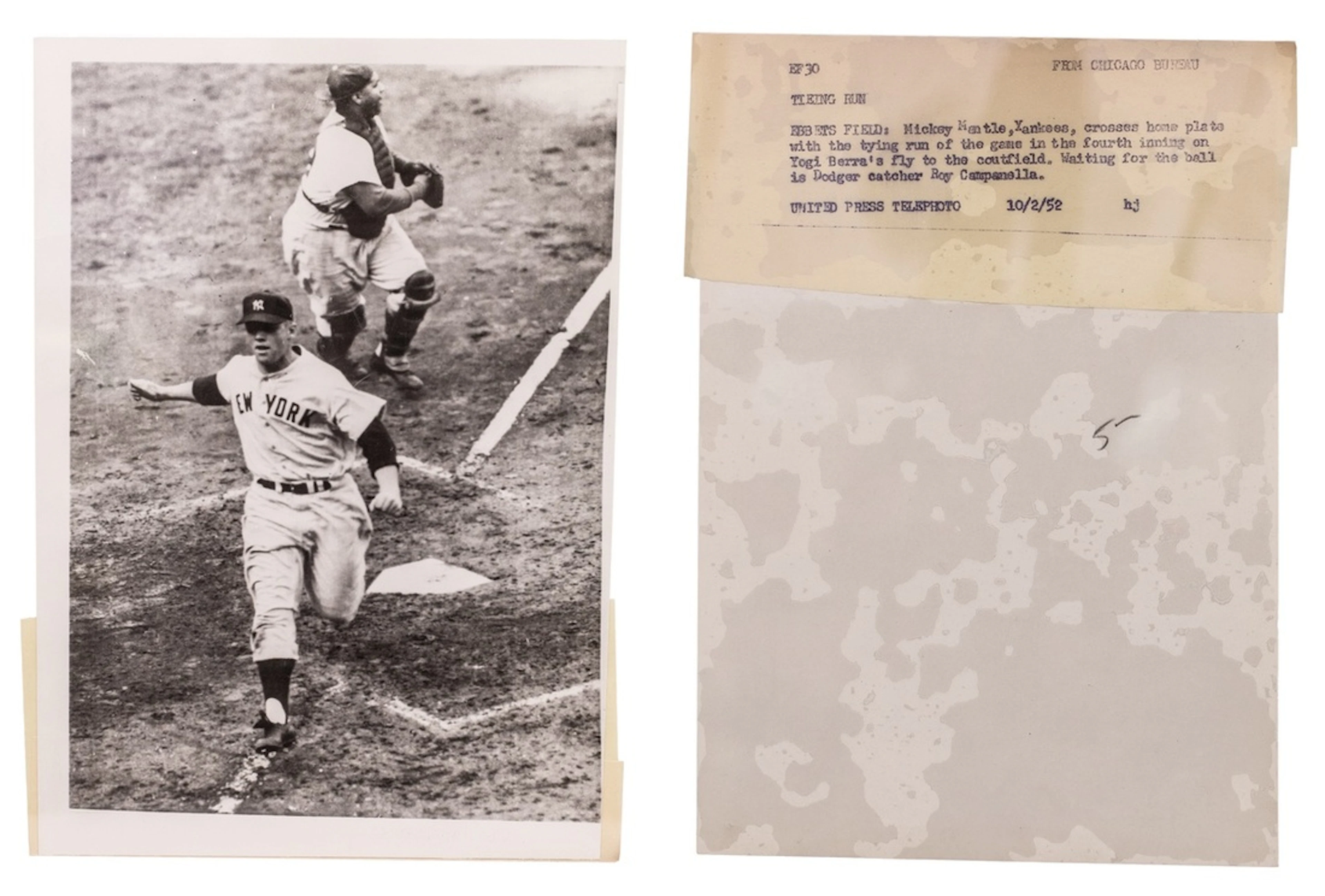 PSA AUTHENTIC | USA, Baseball UPI Telephoto, Roy Campanella and Mickey