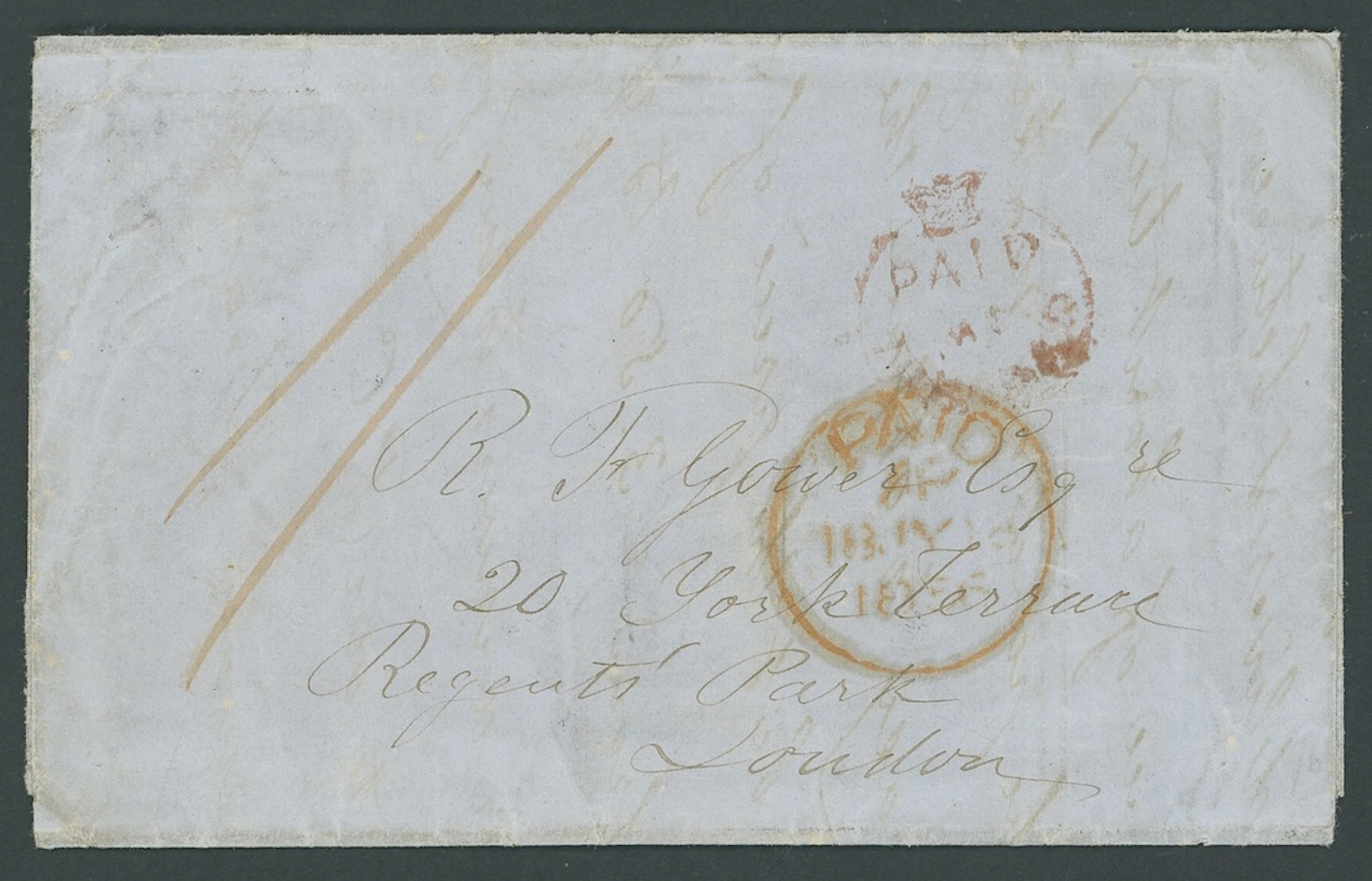 Trinidad 1856 (27 June) entire to London, rated "1/-", showing good